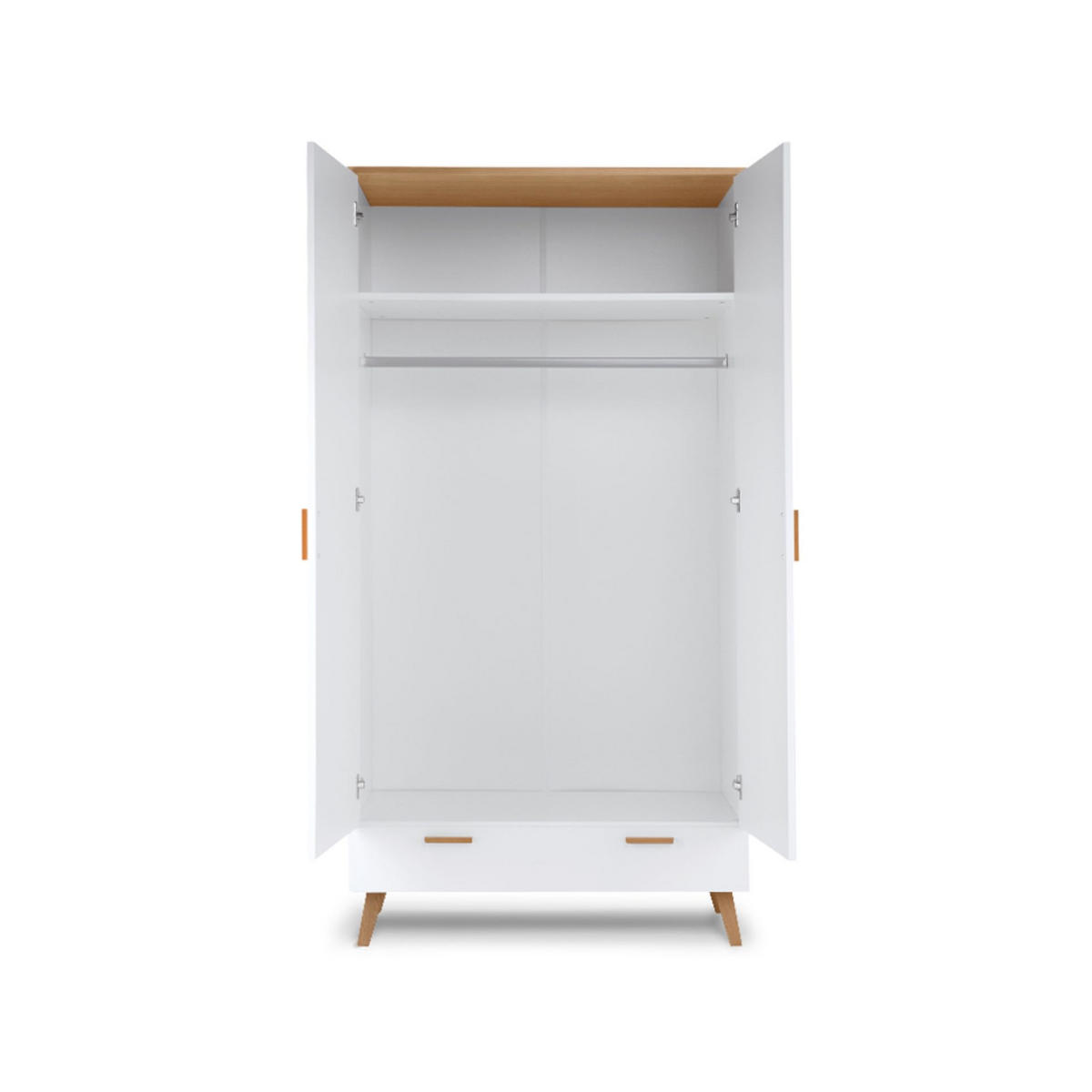 KLEIDERSCHRANK FRISK Skandinavischer Stil mit Schublade, weiß - Eichefarben/Weiß, Eichenholz/Holzwerkstoff (100/195/58cm) - KONSIMO®