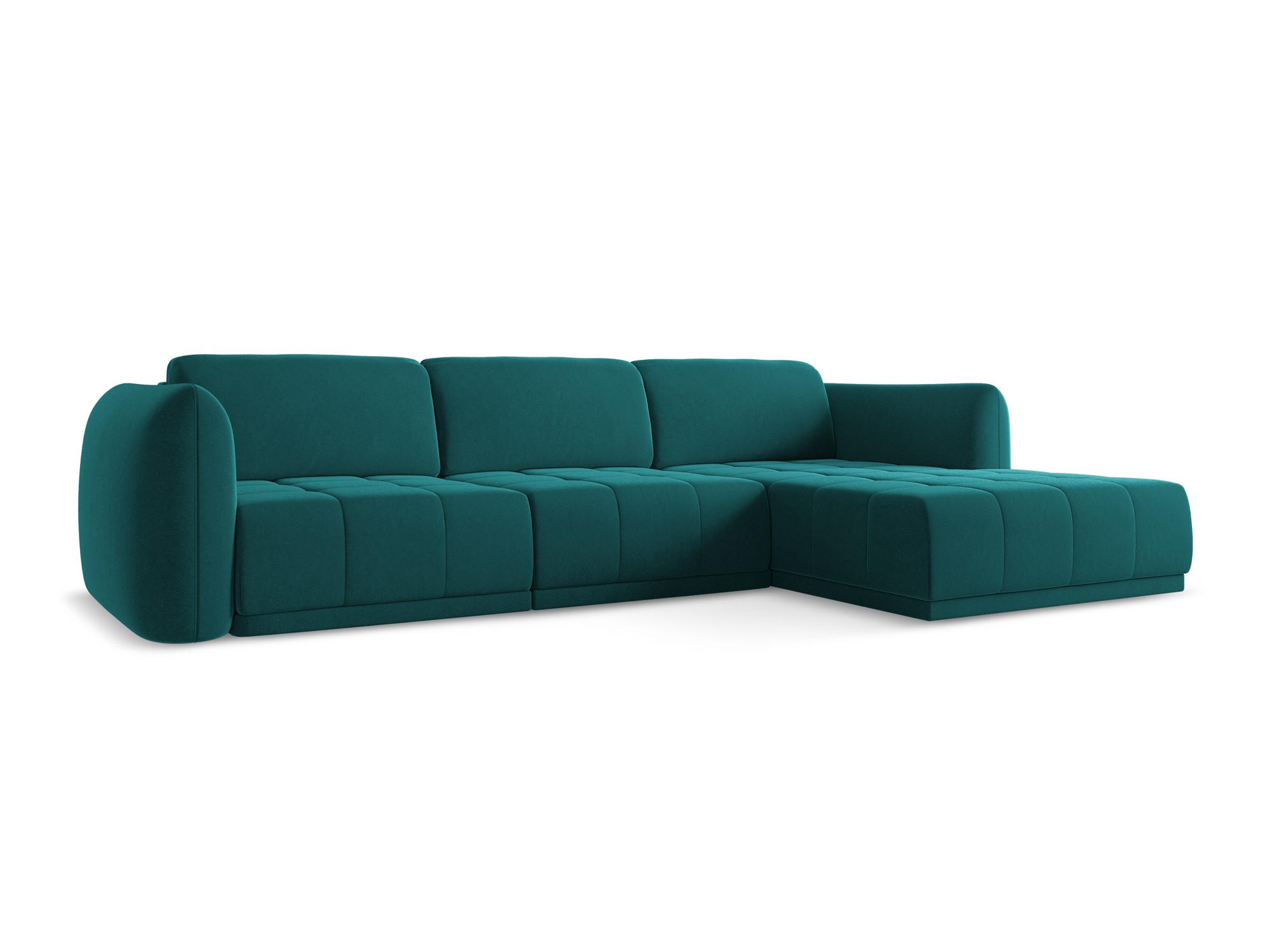 ECKSOFA Rechts Samt Stoff Blau - Blau/Petrol, Kunststoff/Textil (290/170cm) - Makamii
