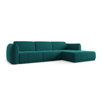 ECKSOFA Rechts Samt Stoff Blau - Blau/Petrol, Kunststoff/Textil (290/170cm) - Makamii