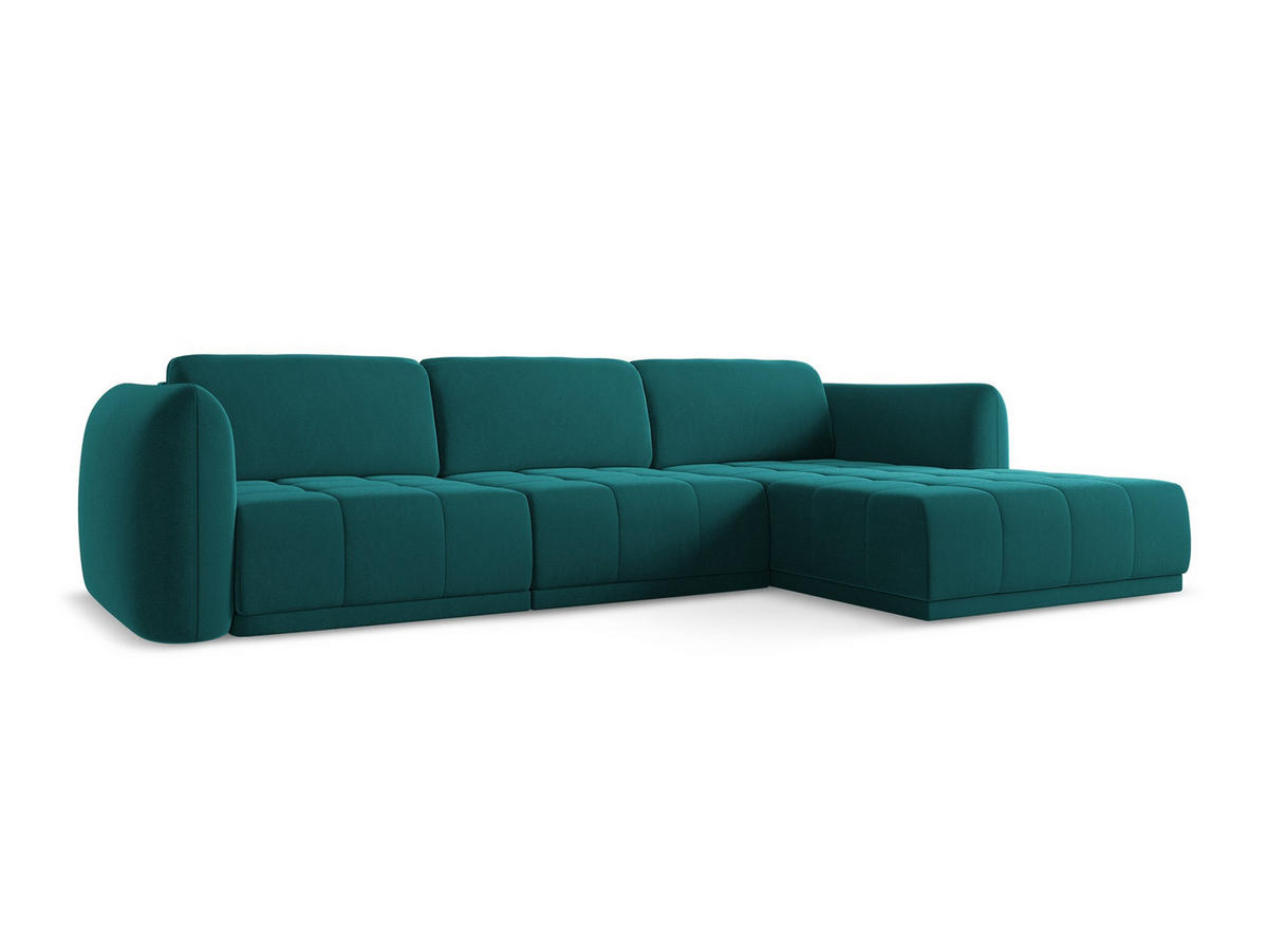 ECKSOFA Rechts Samt Stoff Blau - Blau/Petrol, Kunststoff/Textil (290/170cm) - Makamii