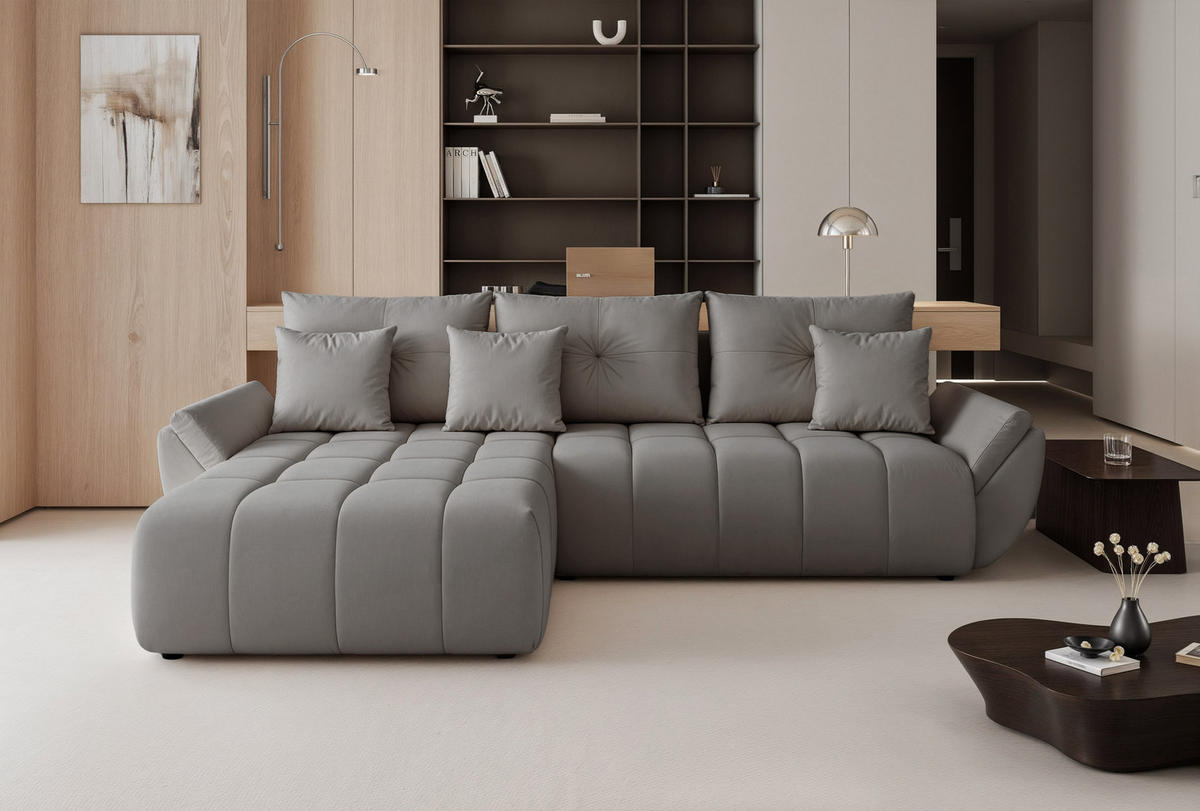 ECKSOFA ARO mit Schlaffunktion und Bettkasten Grau - Grau, Holzwerkstoff/Kunststoff (280/190cm) - Idohome