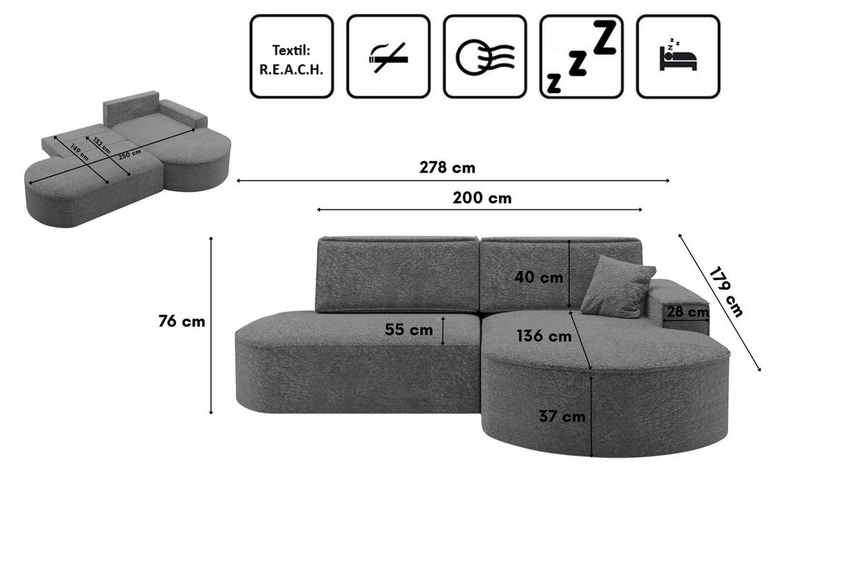 ECKSOFA Modena Pro - Komfort Und Stil stoff Arena Anthrazit Rechts - Anthrazit, Holz (278/179cm) - Kaiser Möbel