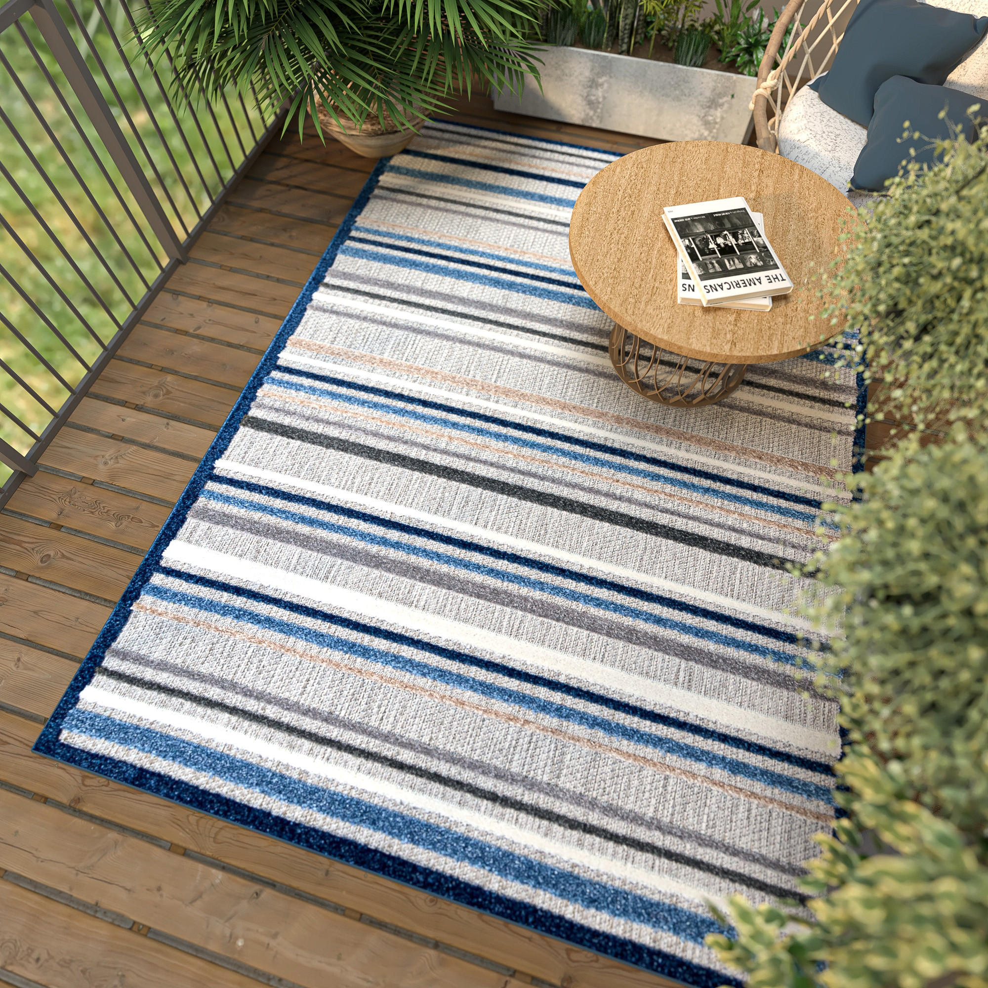 TEPPICH In-Outdoor Blau Abstract, Streifen - Kurzflor Rechteckig Grau - 140 x 200 cm - Blau/Grau, Textil (140/200cm) - Mazovia