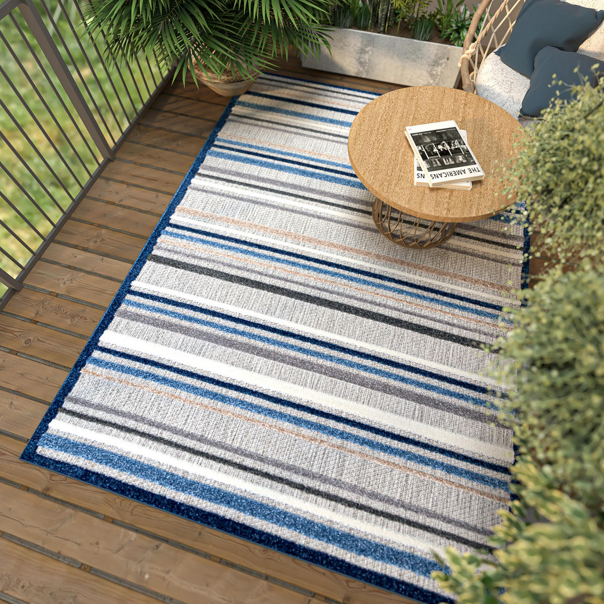 TEPPICH In-Outdoor Blau Abstract, Streifen - Kurzflor Rechteckig Grau - 140 x 200 cm - Blau/Grau, Textil (140/200cm) - Mazovia