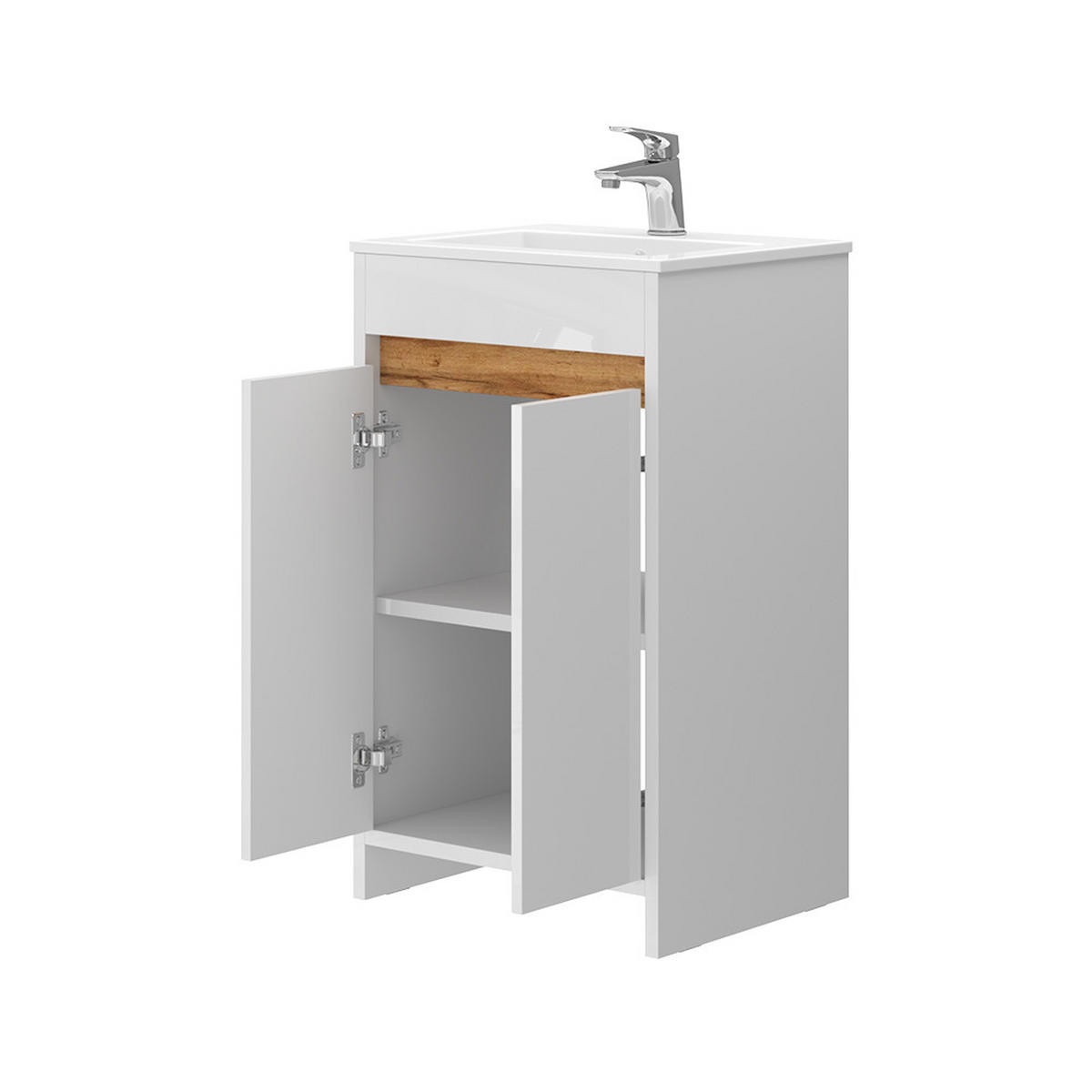 WASCHTISCHKOMBI Lemgo, Weiß/Weiß Hochglanz, 2 Teile, mit Waschbecken und 2 Flügeltüren - Weiß Hochglanz/Weiß, Holzwerkstoff (49/81/40cm) - Vicco