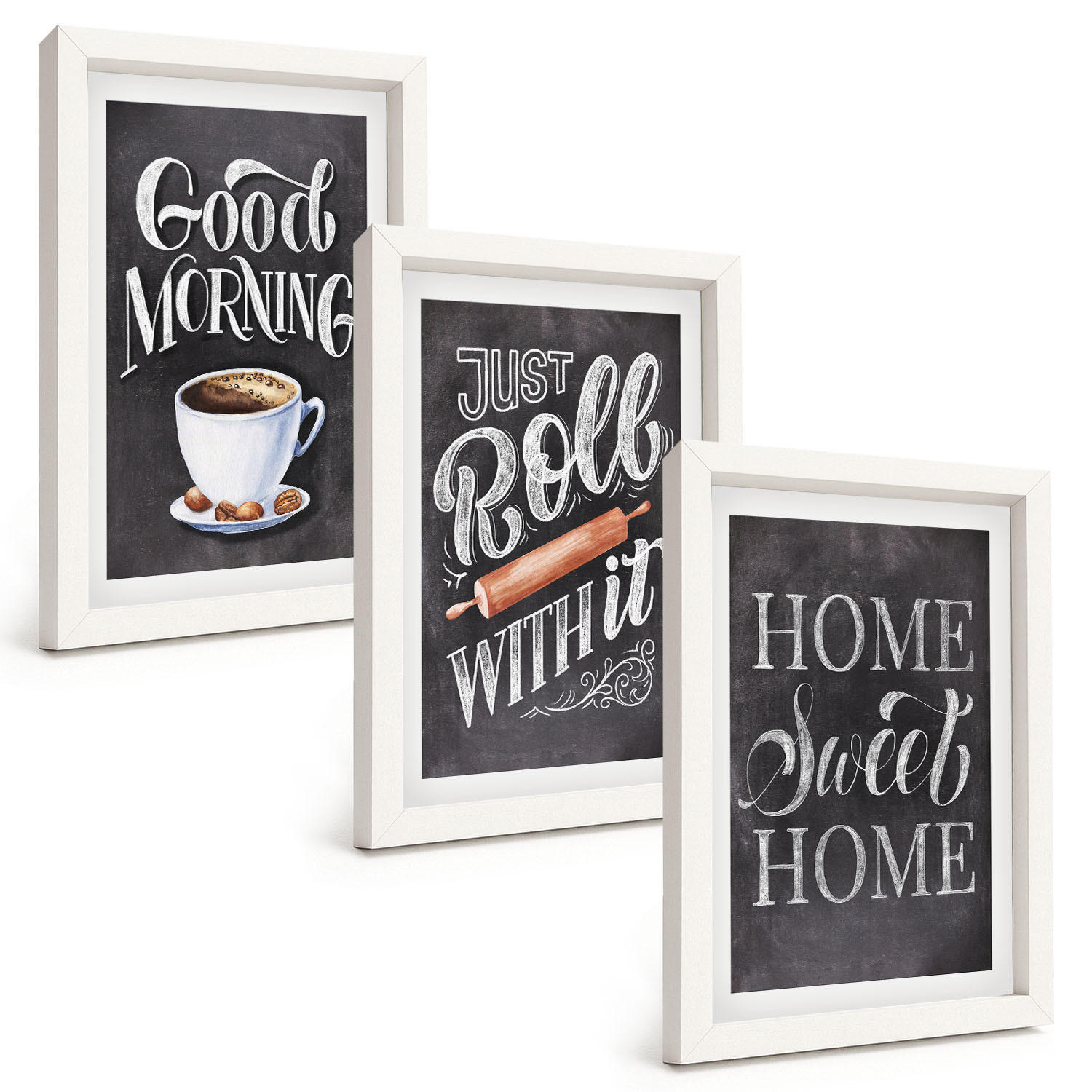 BILDER SET 3er Set - 20x30 cm Weißer Rahmen - Motive und Inschriften für die Küche - Weiß, Kunststoff (20/30cm) - TULUP