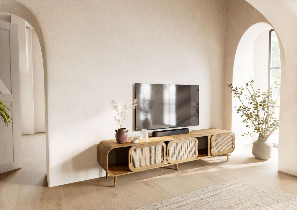 TV-BOARD Mango 220x40x50 natur lackiert VALENCIA #124 - Naturfarben, Holz (220/50/40cm) - Massivmoebel24