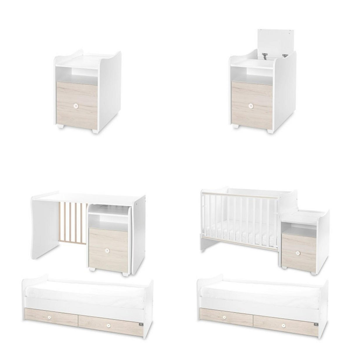 BABYBETT Trend Plus hellbraun 110 x 62 cm, 70 x 160 cm, Schaukelfunktion, Kommode, Schubladen - Braun, Holzwerkstoff (62/110cm) - Lorelli