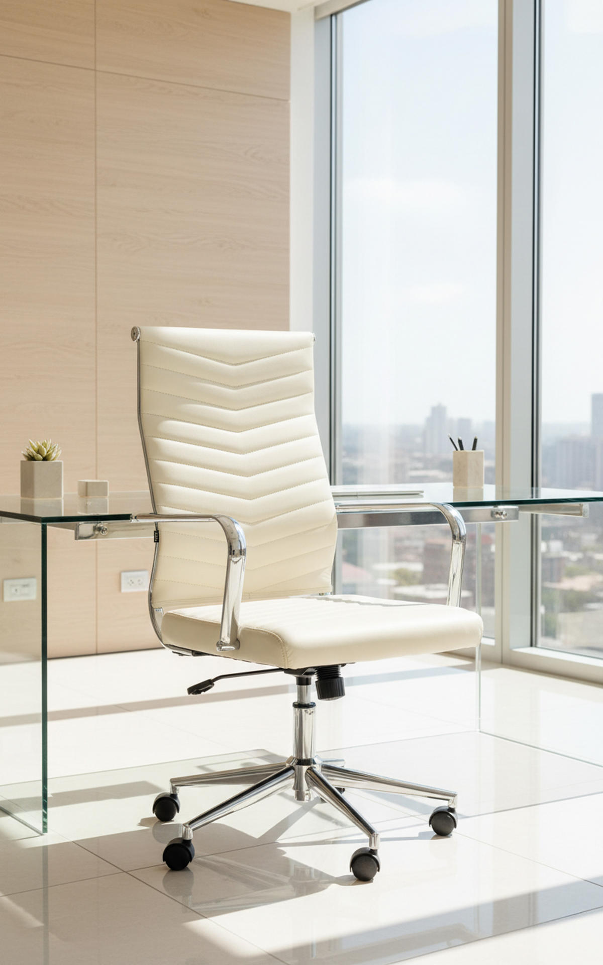 BÜROSTUHL Zynor Kunstleder creme - Chromfarben/Creme, Metall (57/109/60cm) - TPFLiving