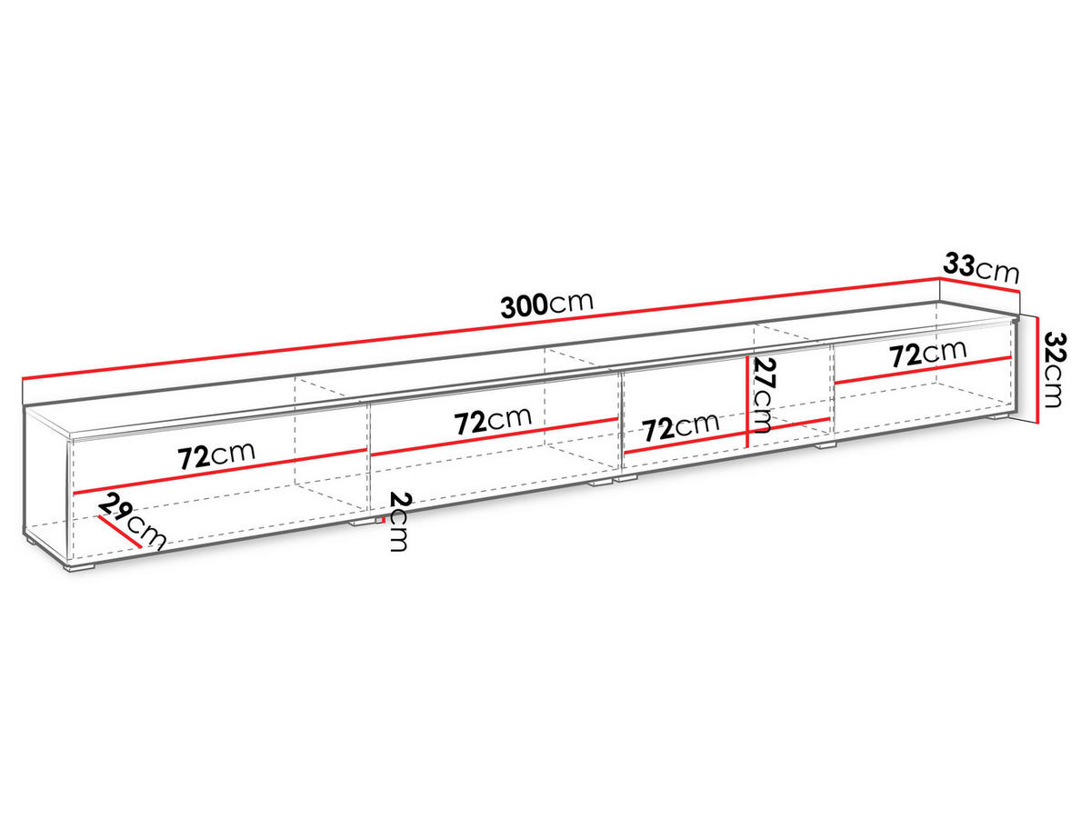 TV-LOWBOARD D300 mit weißer LED Beleuchtung - Silberfarben/Graphitfarben, Holzwerkstoff/Kunststoff (300/30/33cm) - MIRJAN24