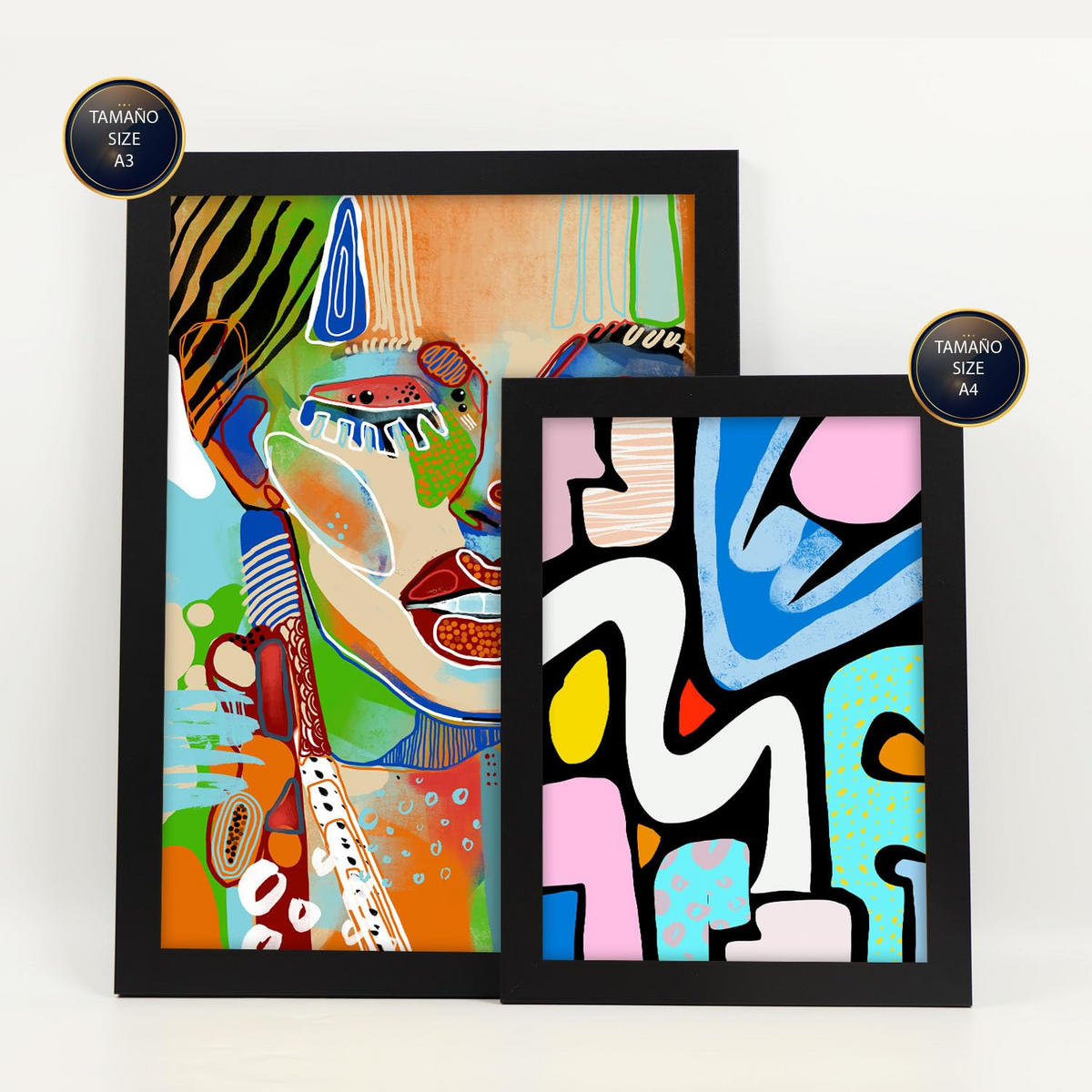 POSTER Set Mit 6 Lady Mazarelli In Weibliche Zusammenfassung Ästhetische Dekorative Gemälde Für Ihr Wohnzimmer Zuhause A3 & A4 Schwarzer Rahmen - Schwarz, Papier (29/3cm) - Nacnic