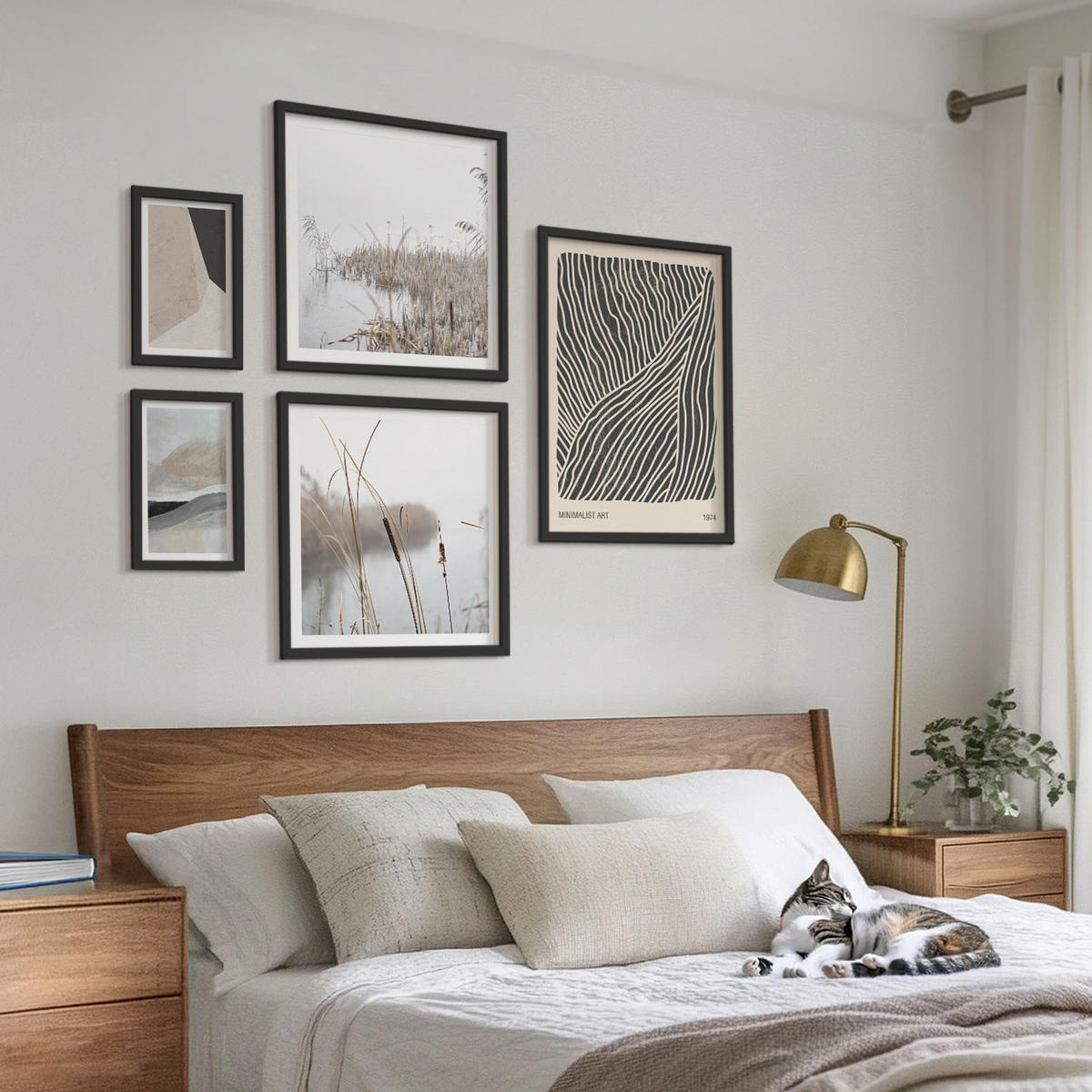 WANDBILDER 5er-Set - 50x50 cm & 20x30 cm & 40x60 cm Schwarzer Rahmen - Abstrakte Boho-Dekorationsmuster - Schwarz, Kunststoff (40/60cm) - ArtPrintCave