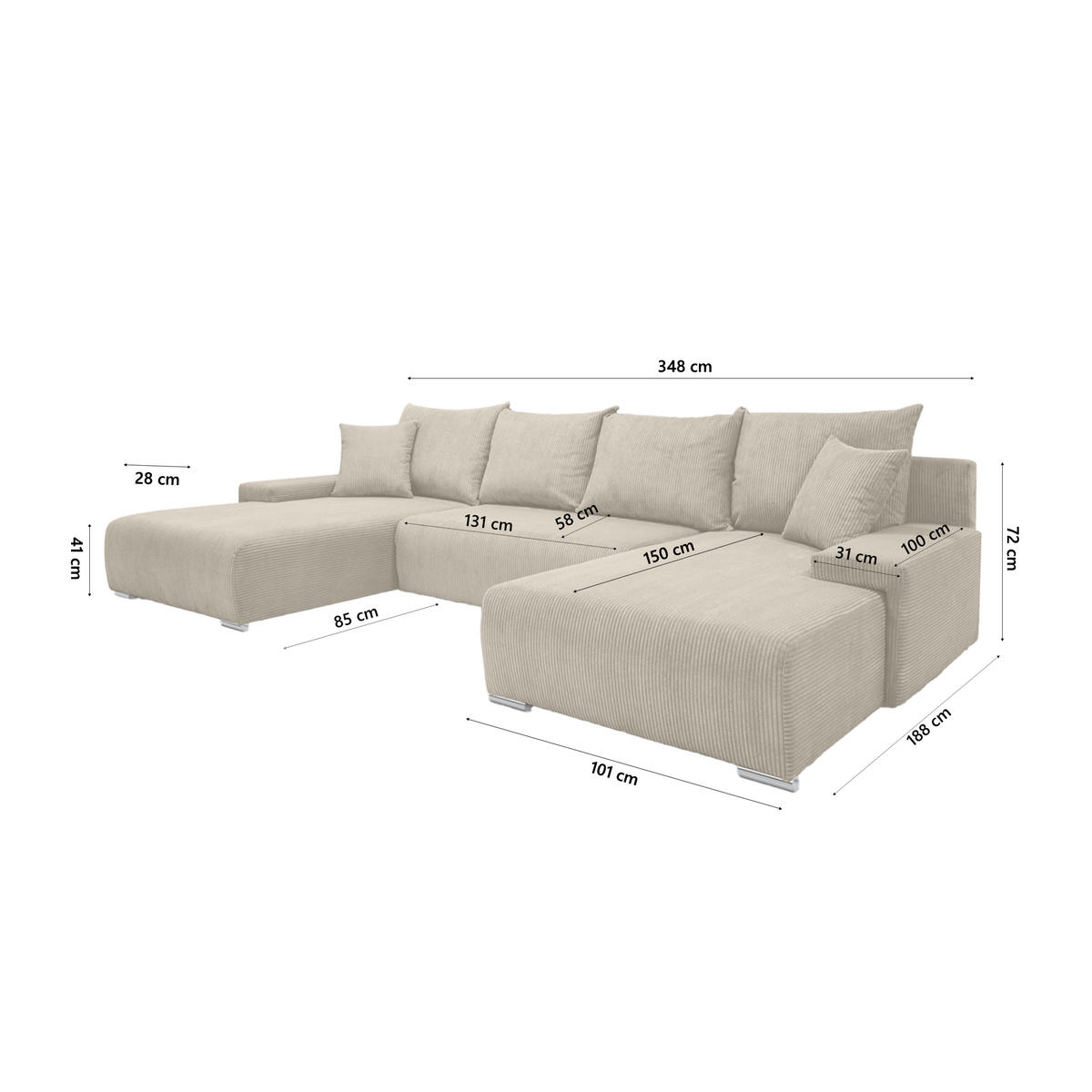 ECKSOFA Trawanga s rozkladací funkcí, béžová - světle hnědá, textil (348/188cm) - Fedve