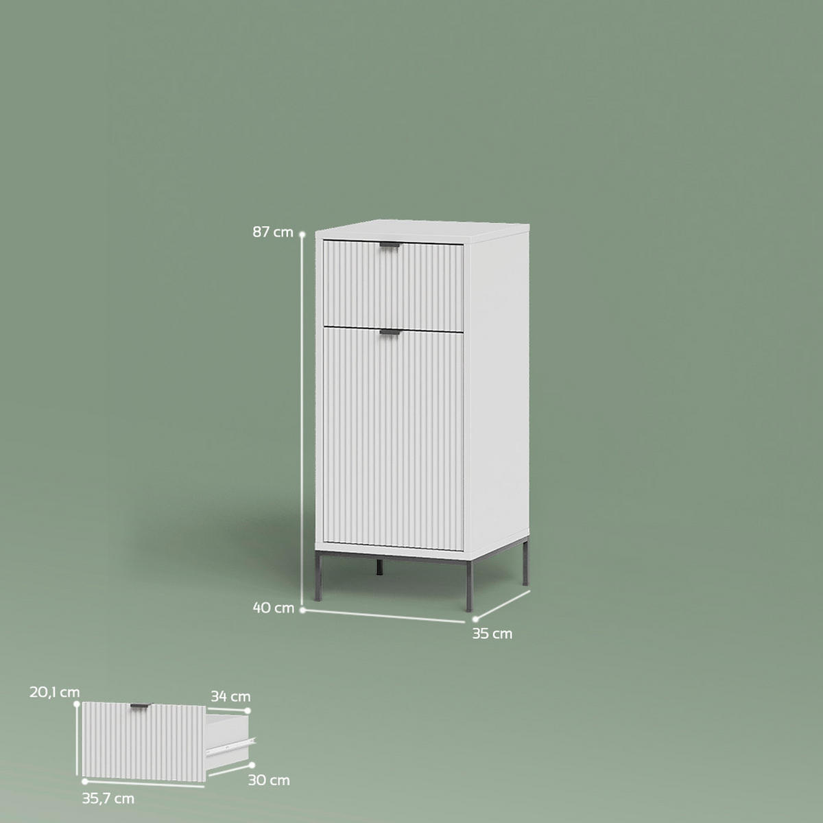 BADSCHRANK ATERNO Weiß 40 x 87 cm mit Tür und Schublade - Weiß, Holzwerkstoff (40/87/35cm) - Livinity®
