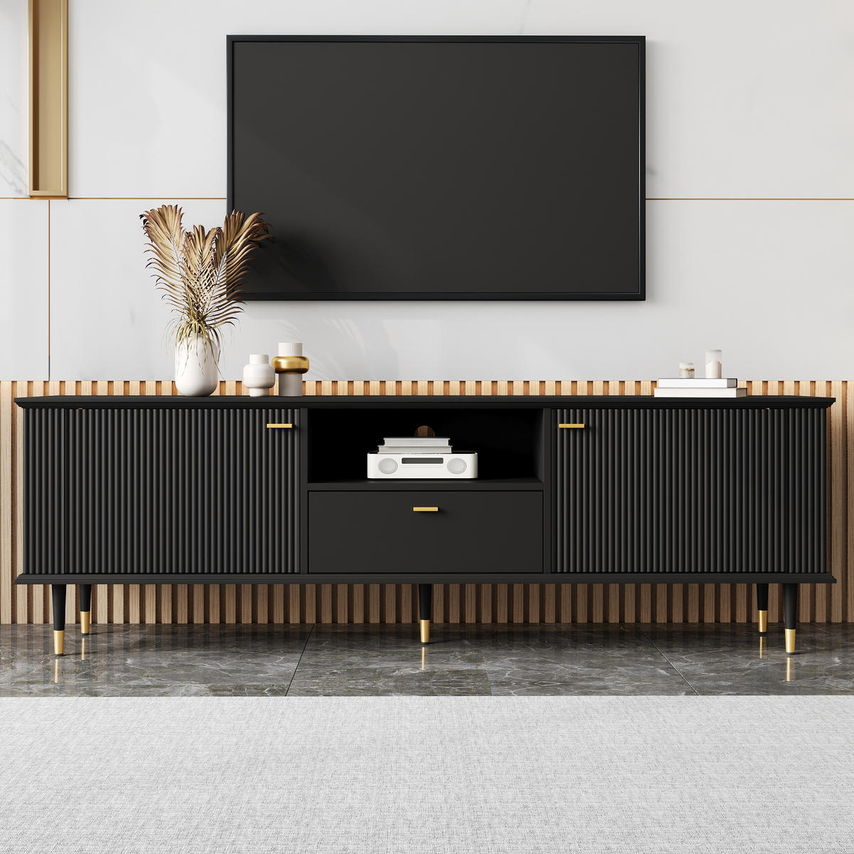TV-LOWBOARD Schwarz 170/36/54 cm - Schwarz, Holzwerkstoff (170/54/36cm) - PANGIVO