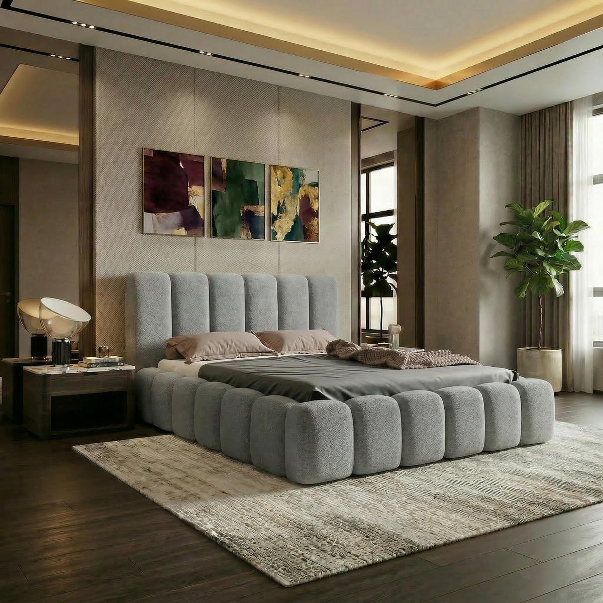 POLSTERBETT VELORA 200x200cm mit Bettkasten & Metallgestell - Bouclé Stoff GRAU GERRA - Grau, Textil (200/200cm) - Luxkor24