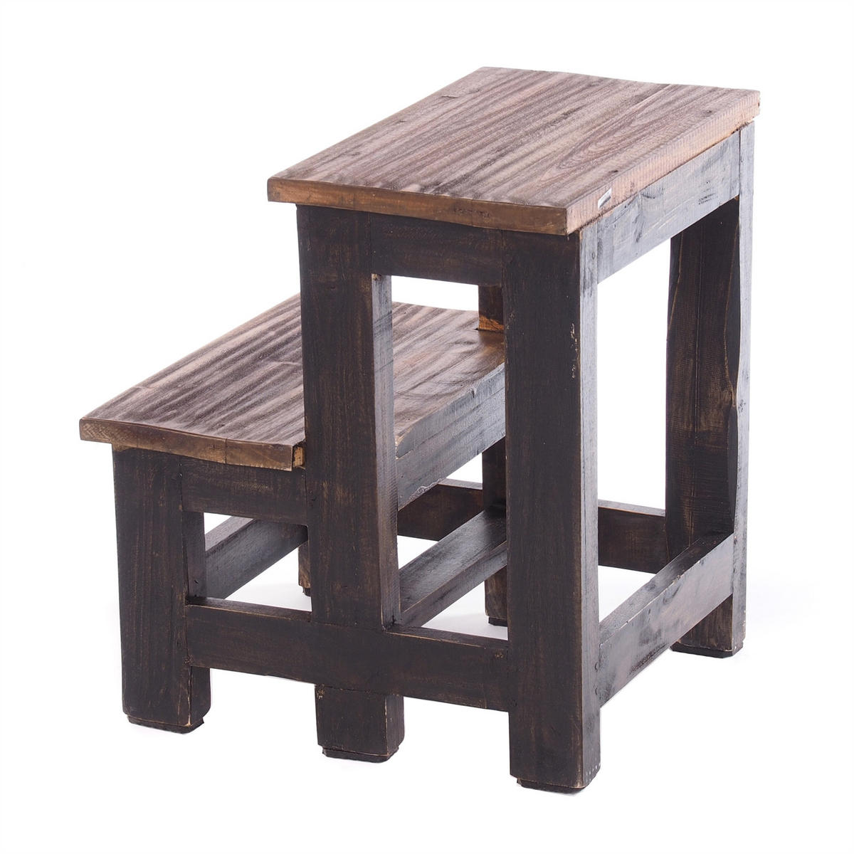 TRITTLEITER STEP Recyclingholz zweistufig 04 schwarz-natur - Graubraun, Holz (37/46/37cm) - DESIGN DELIGHTS