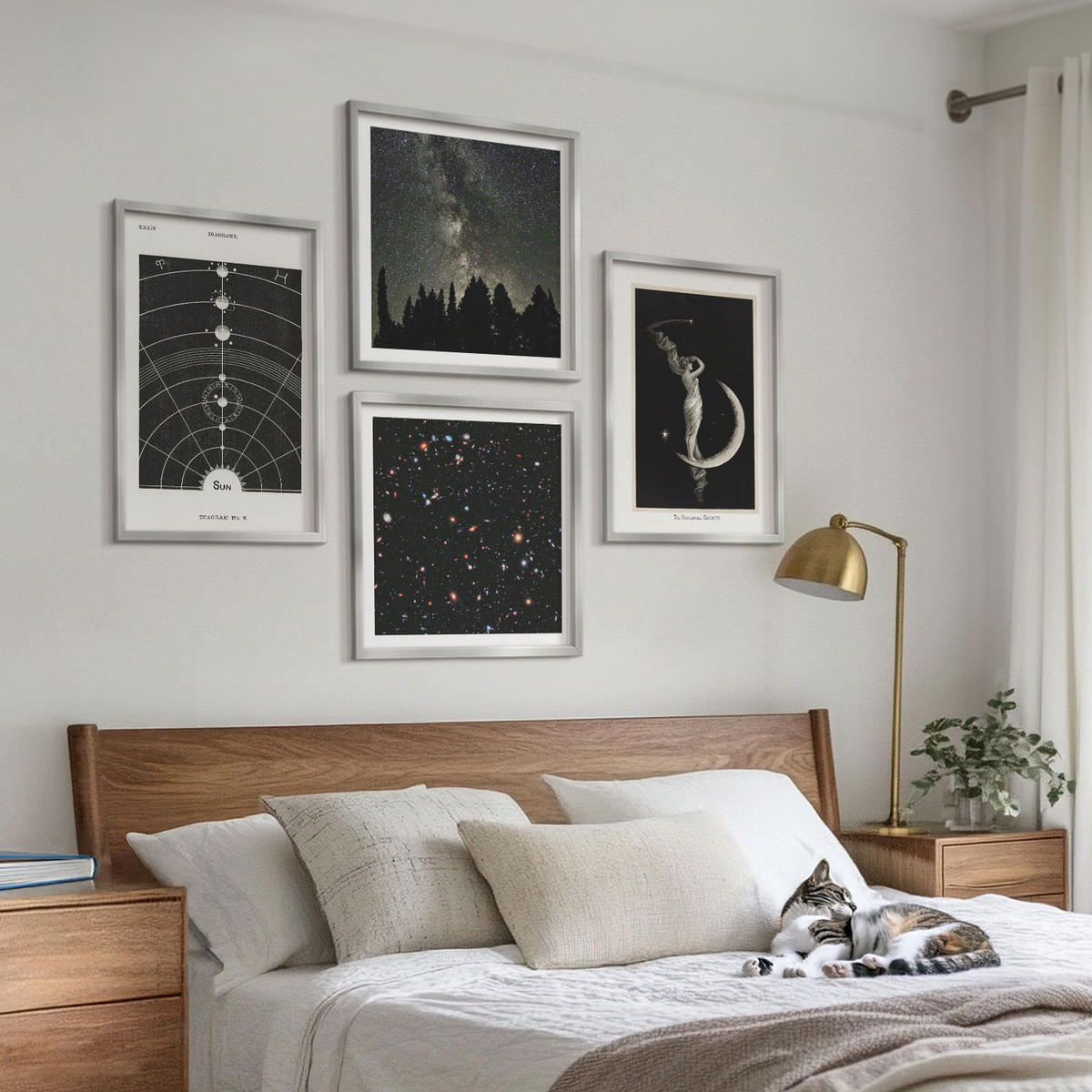 WANDBILDER 4er Set - 50x50 cm & 40x60 cm Silberner Rahmen - Galaxie im Sonnensystem - Silberfarben, Kunststoff (50/50cm) - ArtPrintCave
