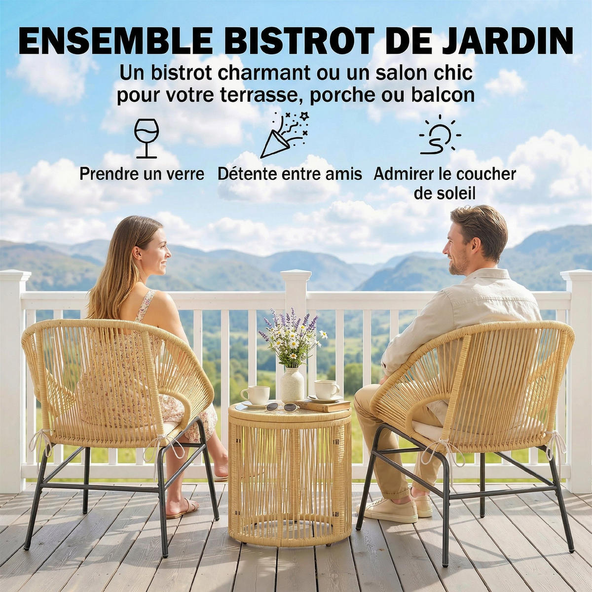 BISTROTSET 3tlg DE-13698 mit Glastisch und Polsterkissen Beige - Beige, Metall - ComfortXL