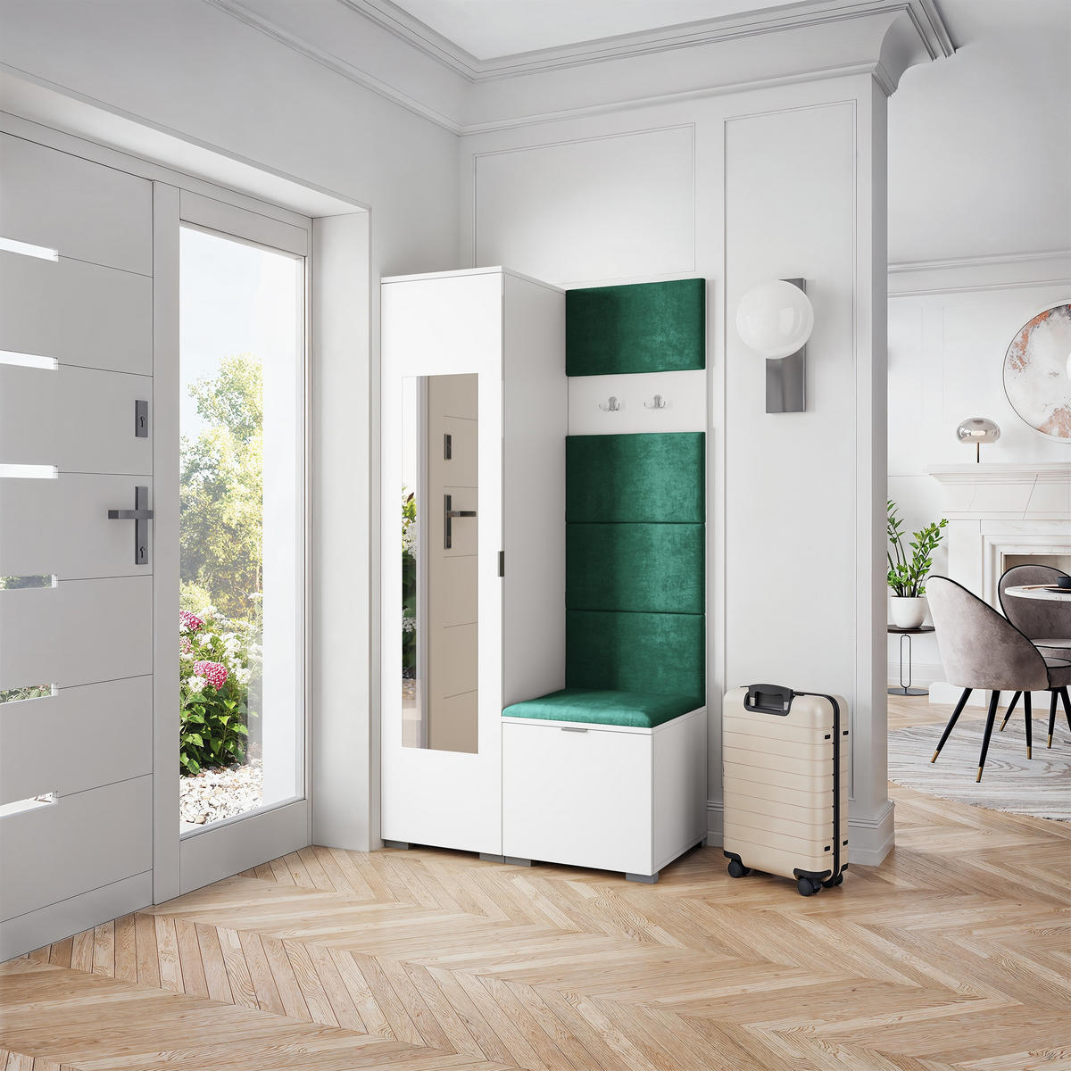 GARDEROBENSCHRANK VIRA 95/181/51 cm Modern Garderobe-Set Weiß - Weiß/Grün, Holzwerkstoff (95/181/51cm) - MASSENO