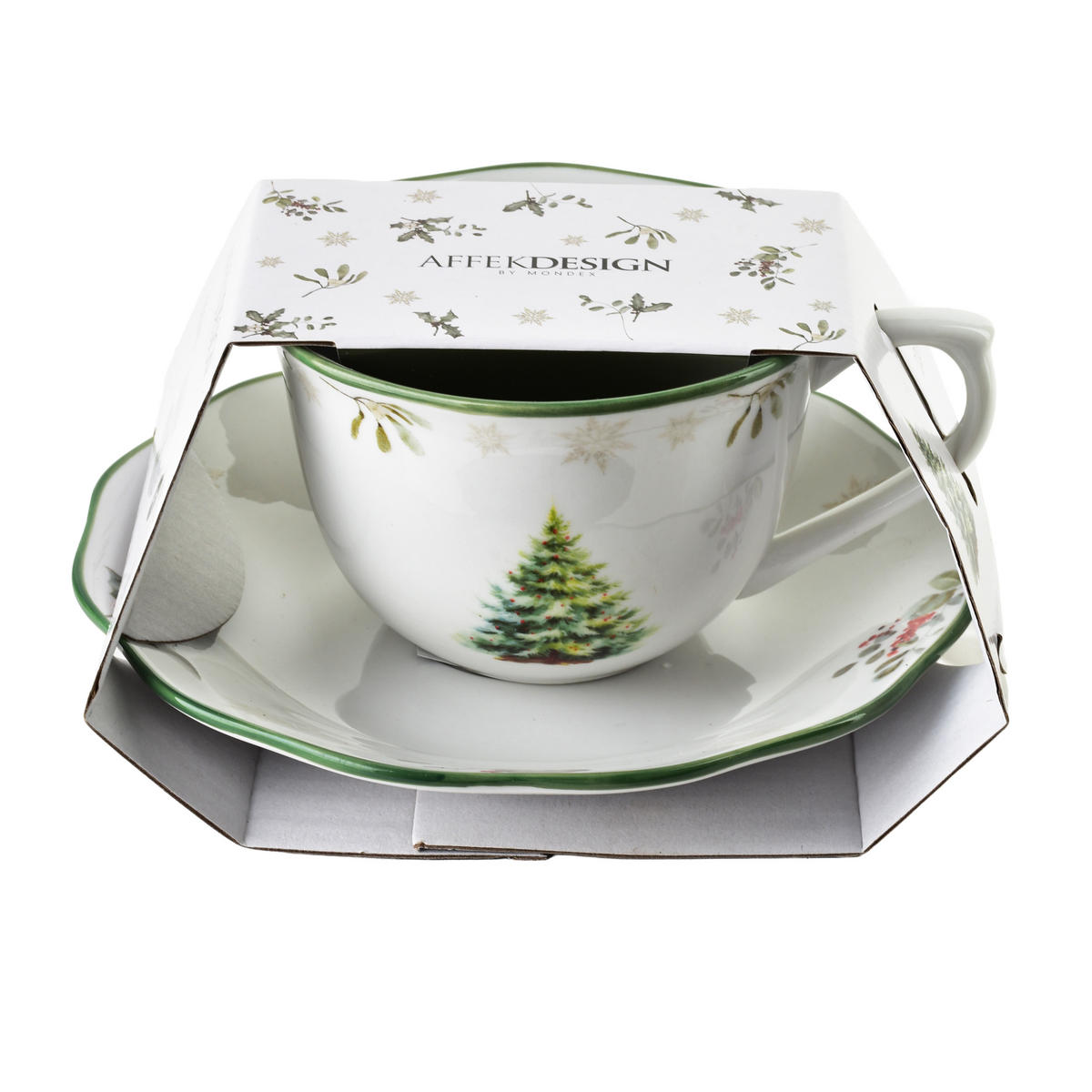 TASSE mit Untertasse Santa Lila Weiß 16x16x12 cm Porzellan - Weiß, Keramik (0.22L) - Mondex