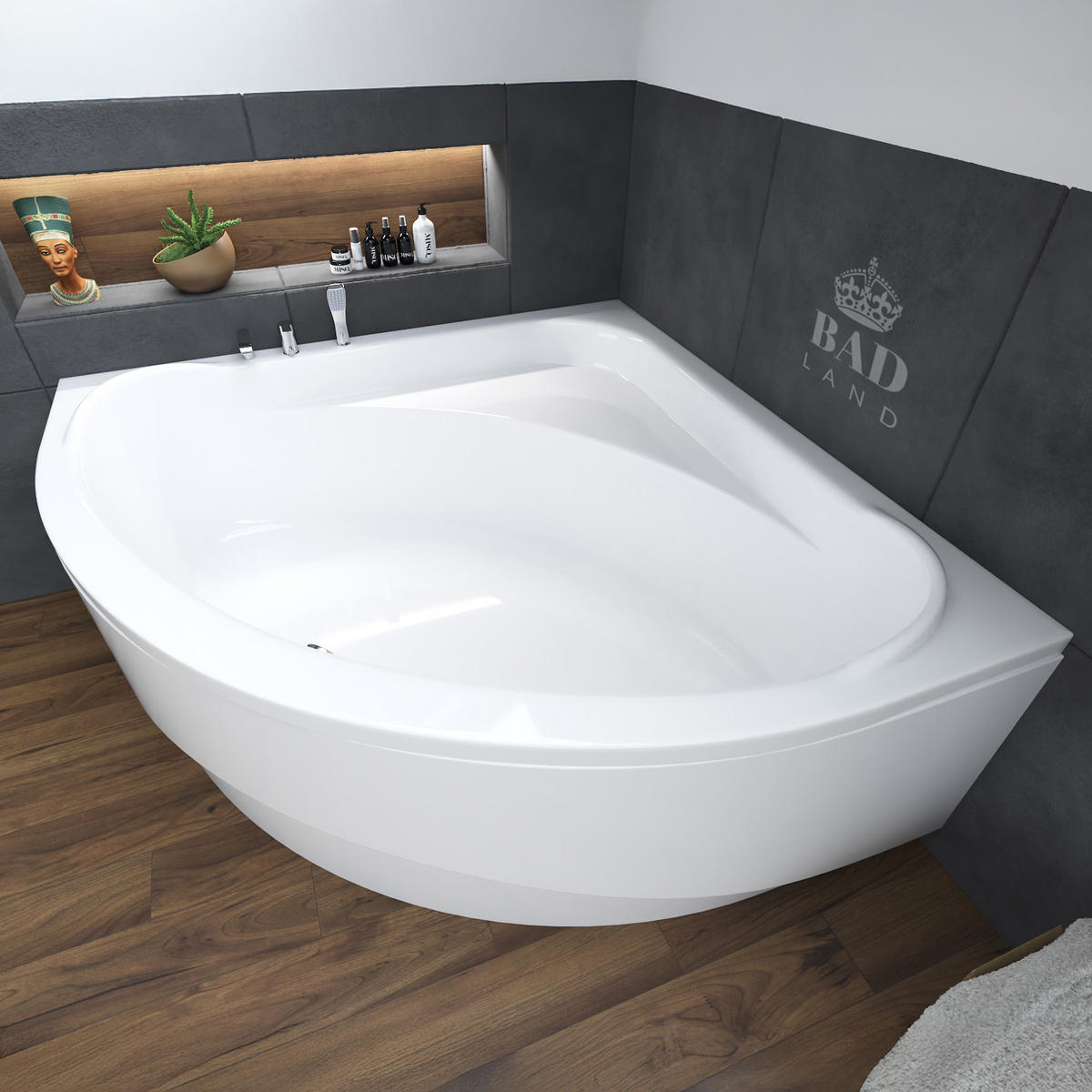 BADEWANNE Eckwanne STANDARD 140/140 mit Schürze Ablauf Füße - Weiß, Kunststoff (140/58/140cm) - bad land