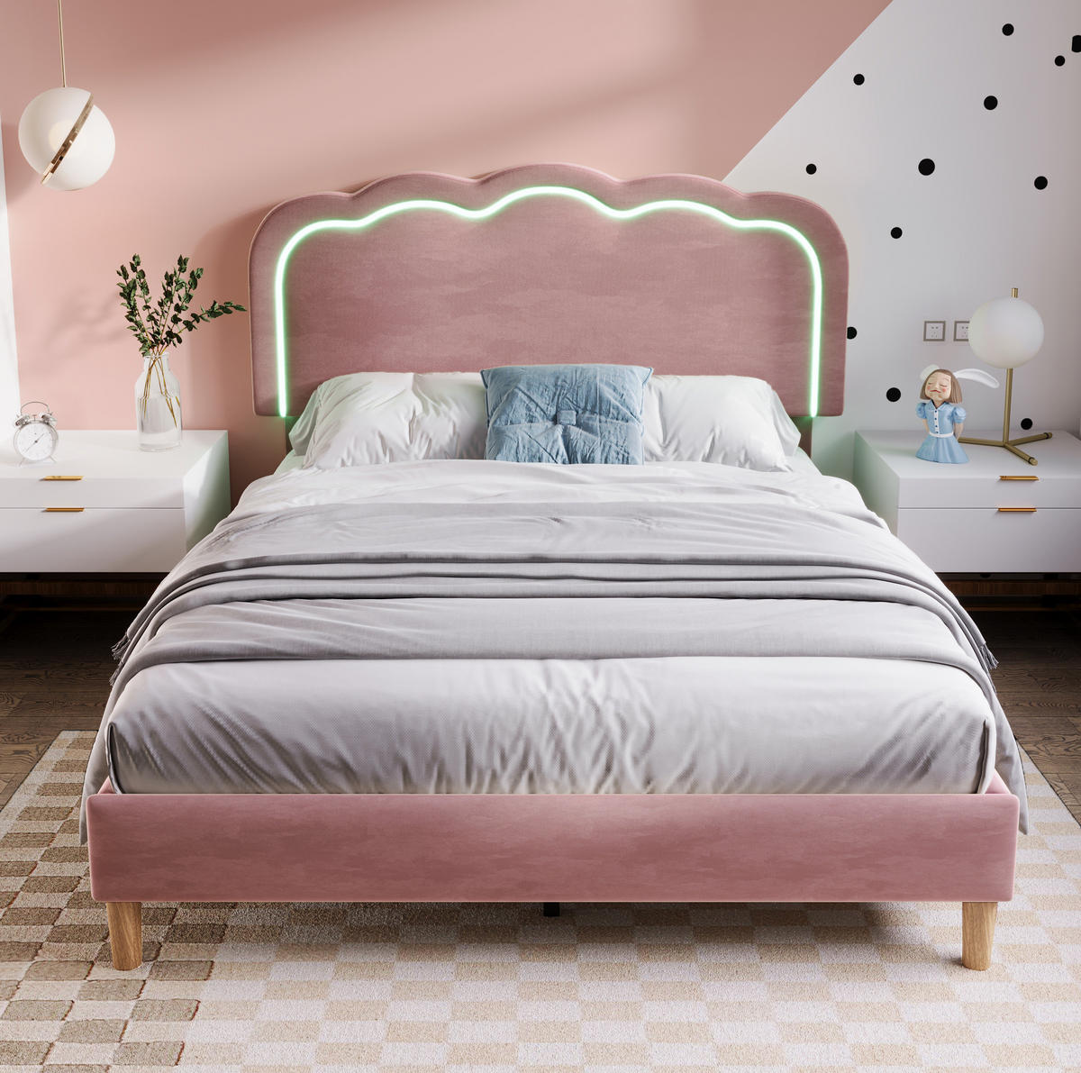 POLSTERBETT mit LED-Kopfteil 140x200 cm Samt Pink - Pink, Metall (140/200cm) - Meubliv