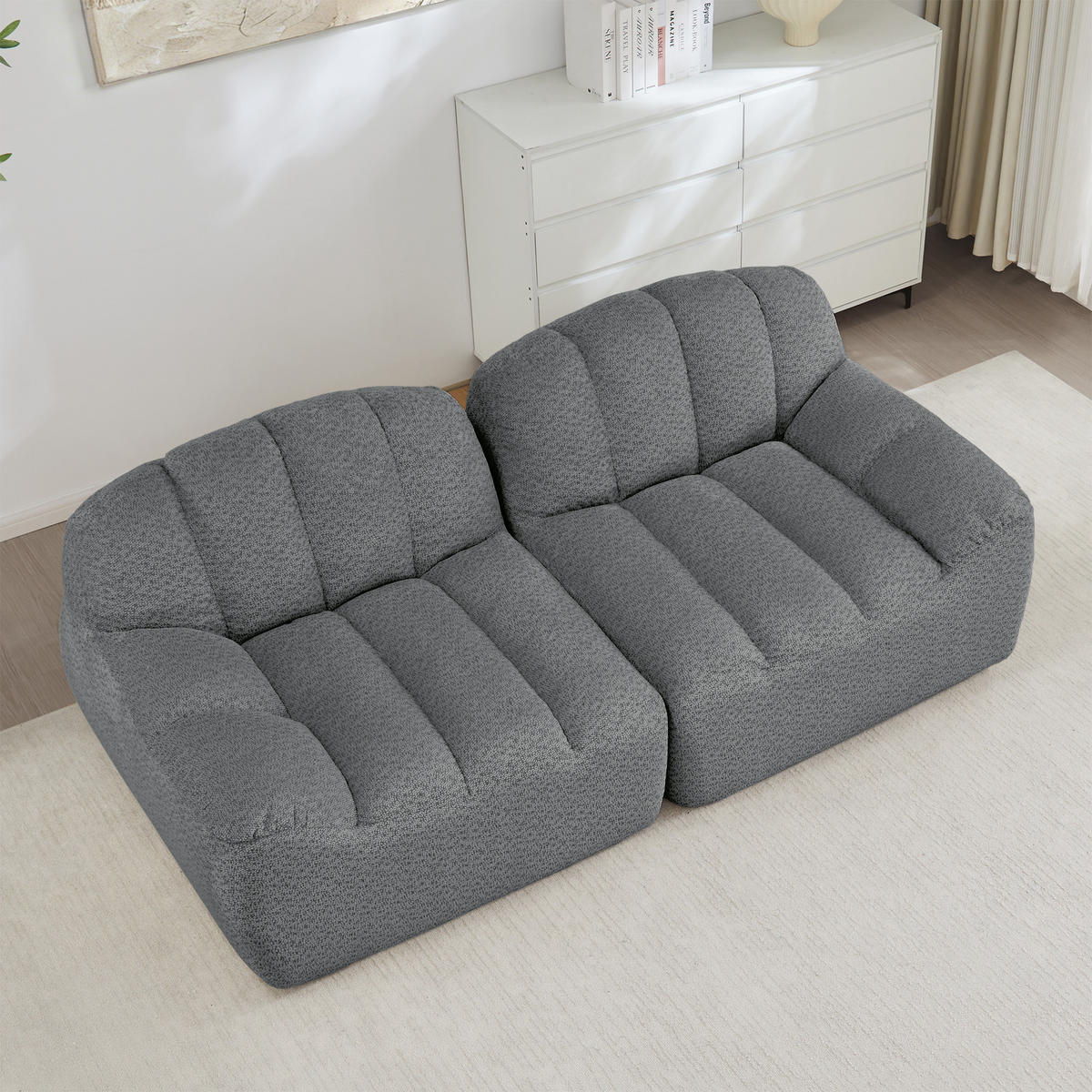 SOFA 210×104×79 cm aus Granular Fleece rahmenlos modular 2-Sitzer, grau - Grau, Textil (104/79/210cm) - Luhomfu