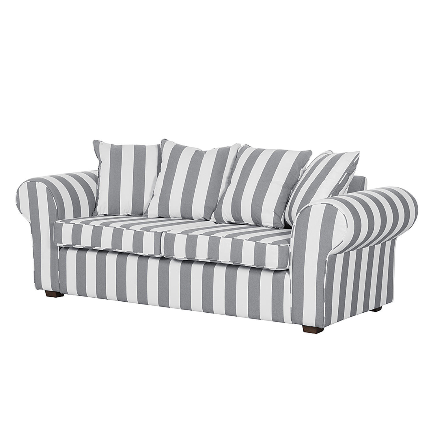 3-SITZER SOFA - Webstoff - Grau gestreift - Grau, Textil (217/88/88cm) - home24