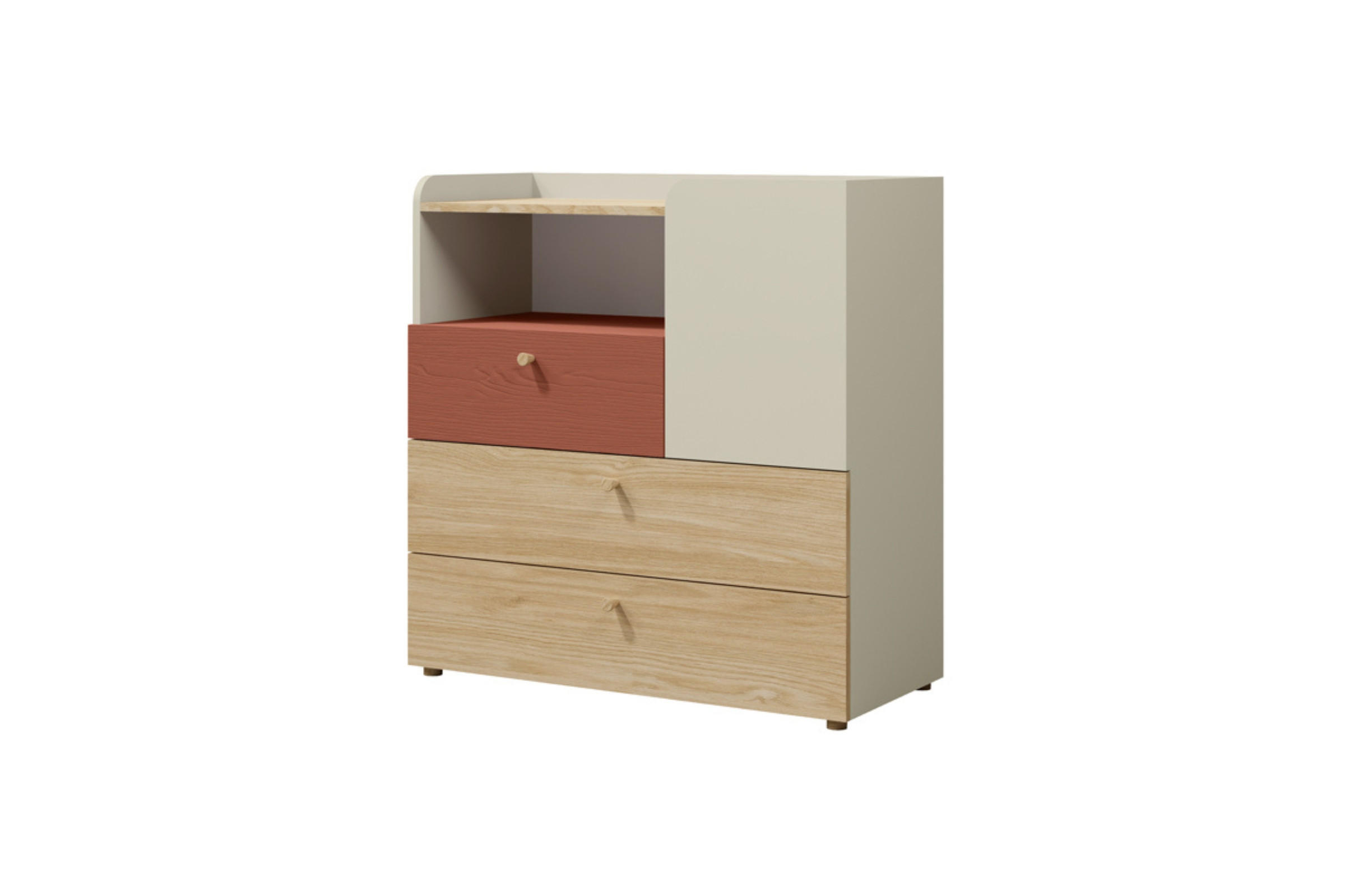 KINDERKOMMODE YOGI 10 90/93 cm in Graubeige / Geölte Eiche / Koralle - Greige/Koralle, Holzwerkstoff (90/93/40cm) - Deine Möbel 24
