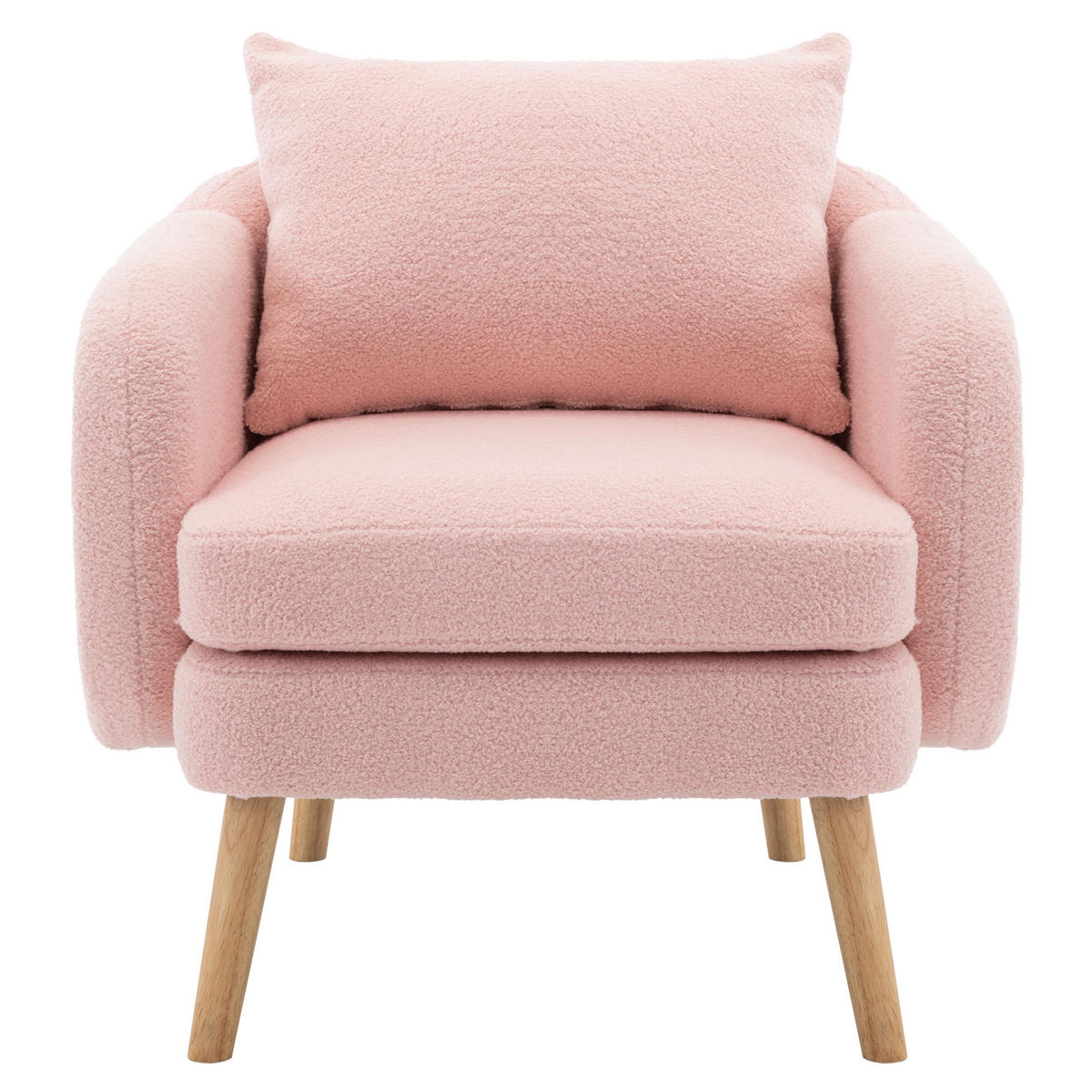 SESSEL Teddy Samt gepolstert mit Kissen extra dick Holzbein Rosa - Pink, Holz (72/71/71cm) - FLIEKS
