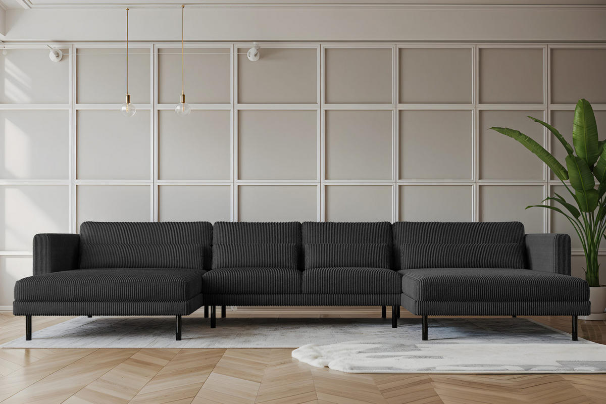 ECKSOFA DANI In U-Form Stilvolles Stoff Poso Schwarz - Schwarz, Holz/Textil (174/391cm) - Kaiser Möbel