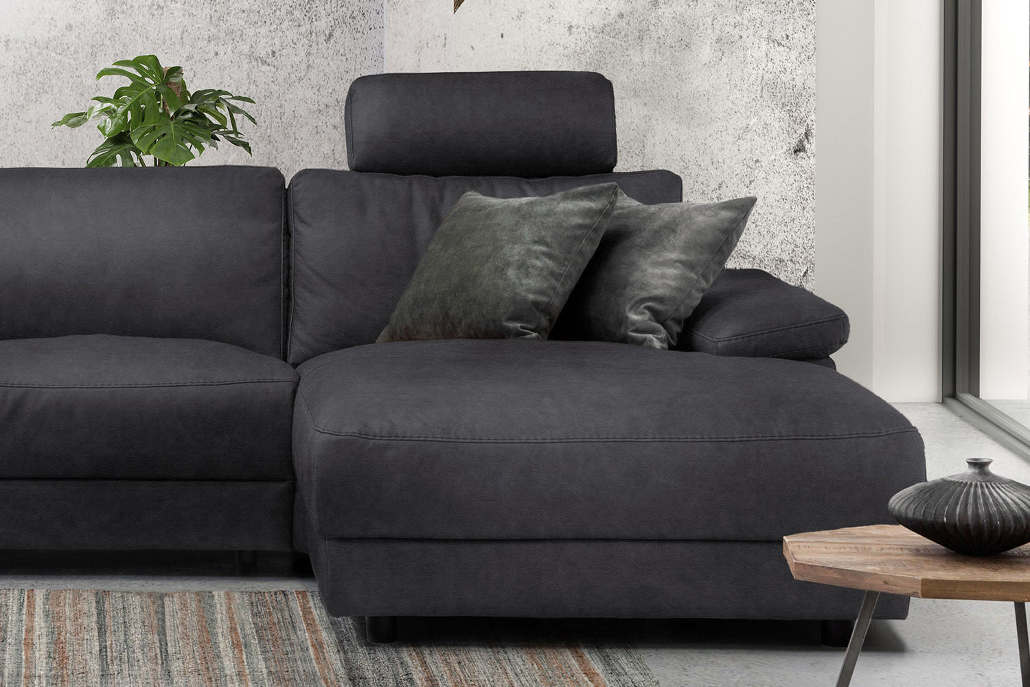 ECKSOFA XL MOTOR. RELAXFUNKTION LOLA Schwarz Webstoff - Schwarz, Textil (304/178cm) - KAWOLA