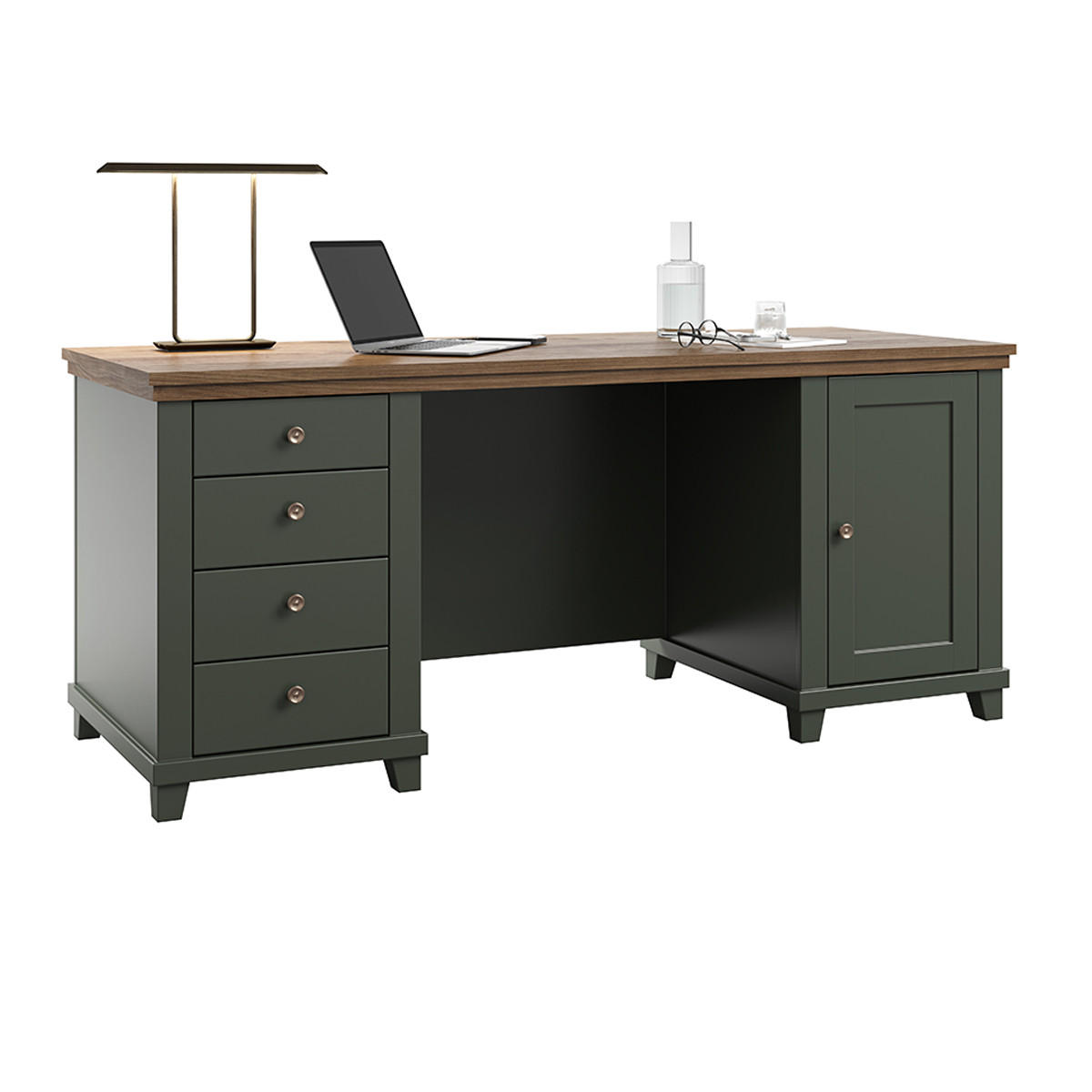 SCHREIBTISCH Martin Grün und Holz - Grün, Holzwerkstoff (70/180/77cm) - Petits-meubles