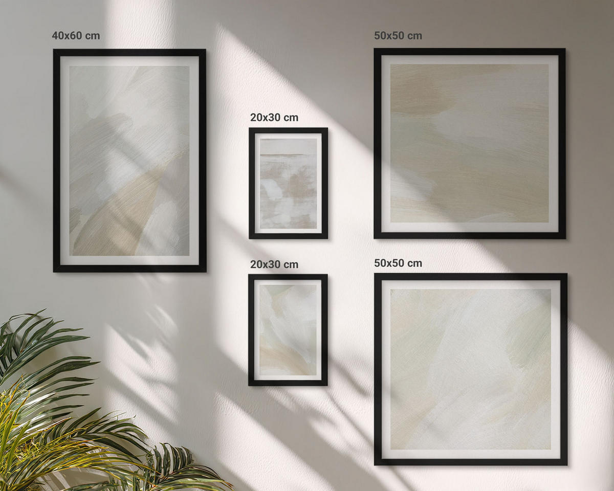 BILDER SET 5er Set - 50x50 cm & 20x30 cm & 40x60 cm Schwarzer Rahmen - Abstrakte Pinselmalerei auf Leinwand - Schwarz, Kunststoff (40/60cm) - TULUP