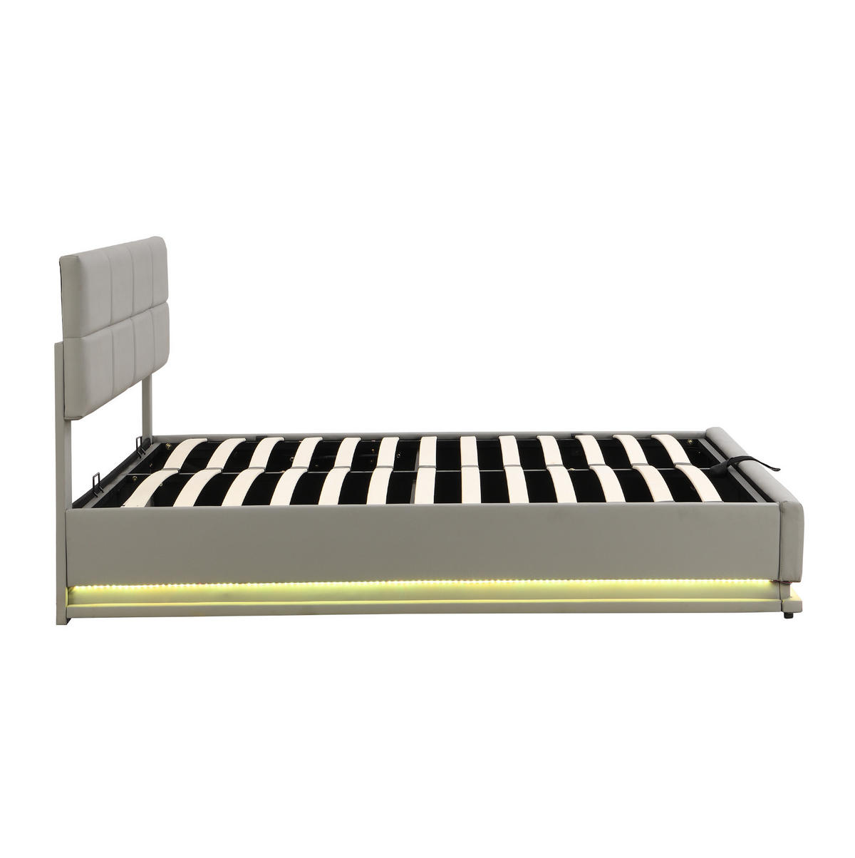 ČALÚNENÁ posteľ z PU kože 180x200 cm cementovo sivá s LED osvetlením a hydraulickým úložným priestorom - sivá, plast (180/200cm) - Modfu