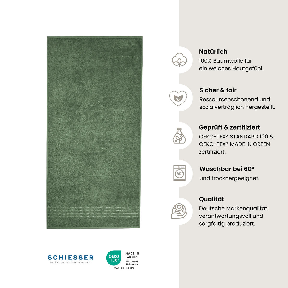 DUSCHTUCHSET Milano - 2-teilig - 70 x 140 cm - Dunkelgrün - Dunkelgrün, Textil (70/140cm) - SCHIESSER