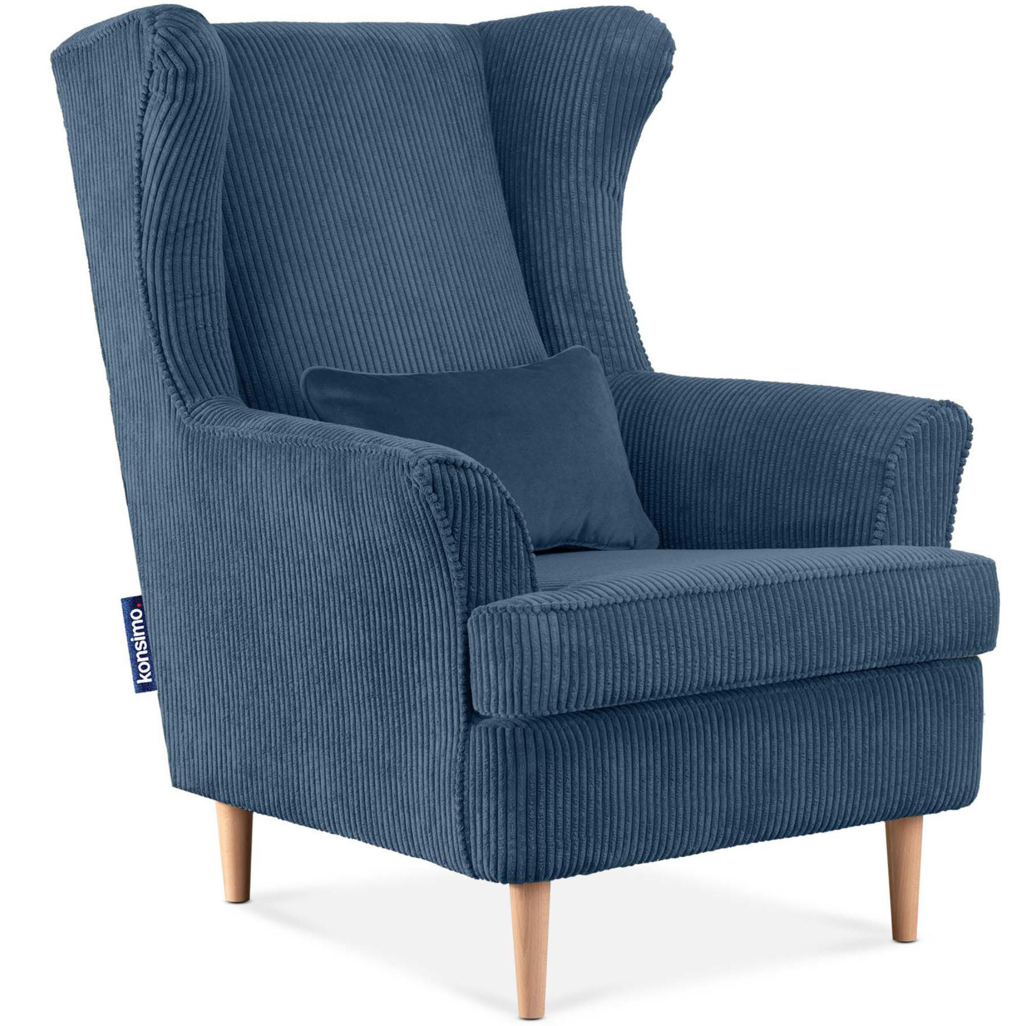 OHRENSESSEL STRALIS inklusive dekorativem Kissen, dunkelblau - Dunkelblau, Textil (82/108/80cm) - KONSIMO®