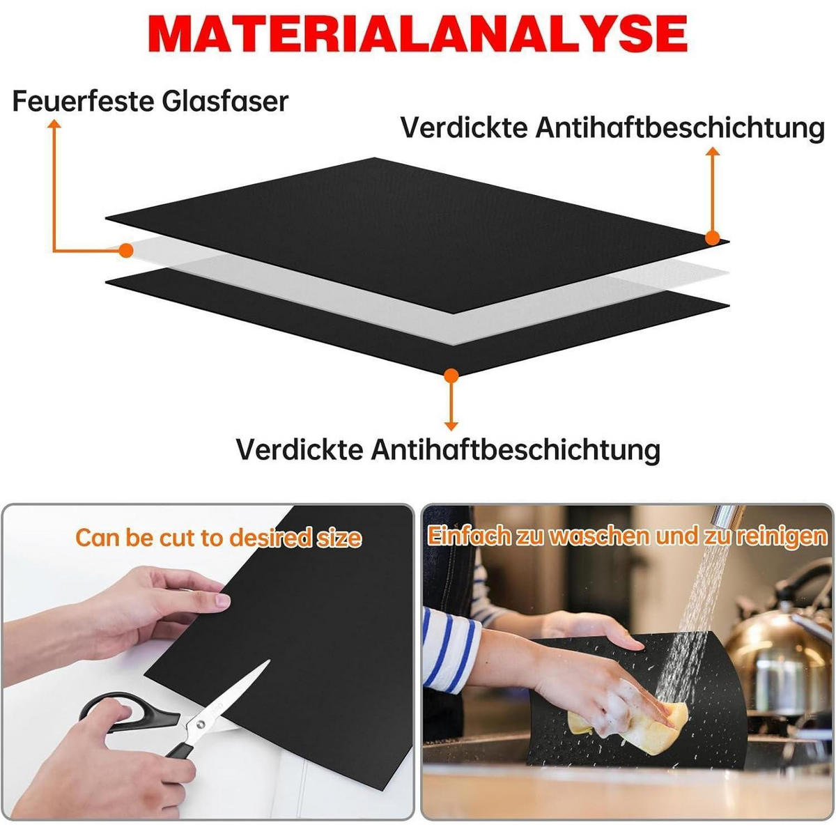 GRILLMATTE 4er Set 50 x 40 cm Antihaft - Schwarz, Textil (30/15/30cm)