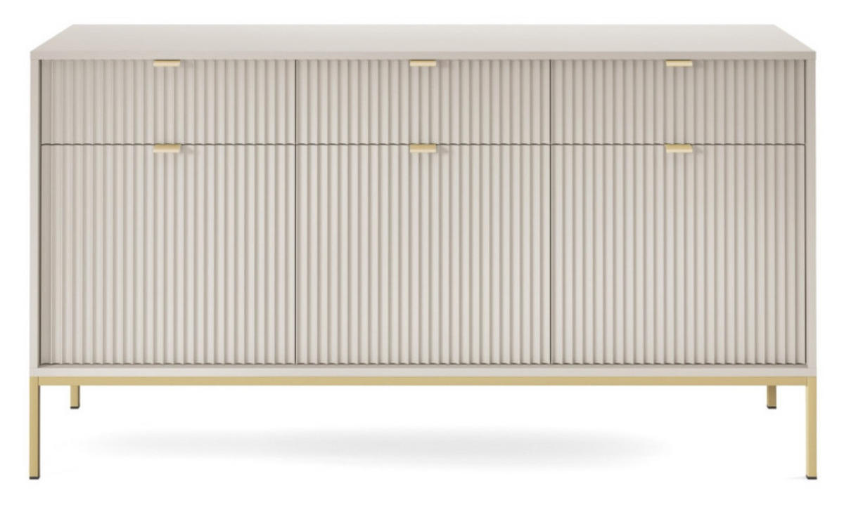 KOMMODE Kaschmir NEW KSZ154 Geriffelt Goldfarben - Ecru, Holzwerkstoff (154/83/39cm) - Sepro Meble