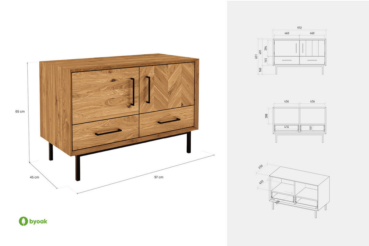 KOMMODE LEON Kernbuche - Kernbuche, Holz (97/65/45cm) - byoak