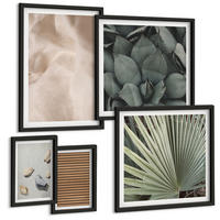 BILDER SET 5er Set - 50x50 cm & 20x30 cm & 40x60 cm Schwarzer Rahmen - Steine, Holz, Stofftexturen - Schwarz, Kunststoff (40/60cm) - TULUP