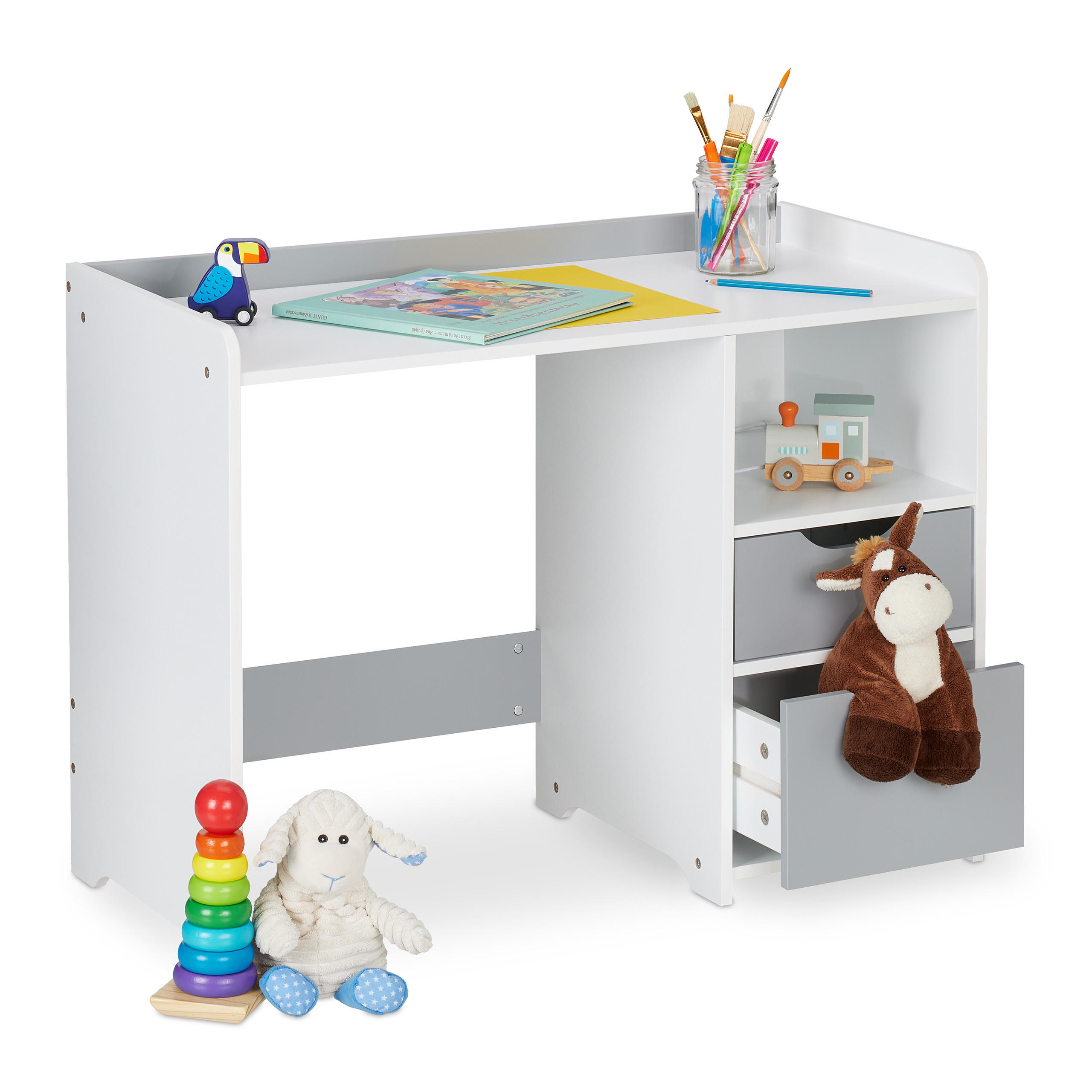 KINDERSCHREIBTISCH - Weiß, Holzwerkstoff (80/60/38cm) - Relaxdays