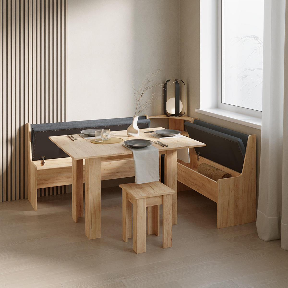 ECKBANKGRUPPE Tiberio Goldkraft Eiche 180 x 150 cm mit Tisch - Honigeiche, Holzwerkstoff (180/80/150cm) - Livinity®