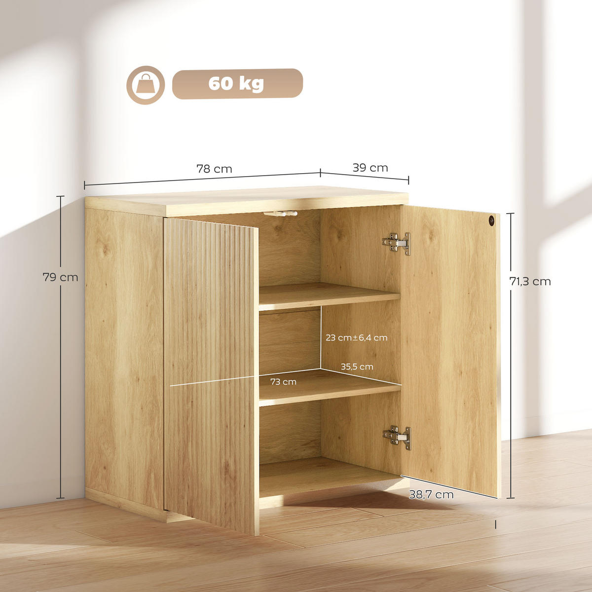 SIDEBOARD Eiche-Nachbildung, 2 Türen, 78/39/79 cm - Eichefarben, Holz (78/79/39cm) - PANGIVO