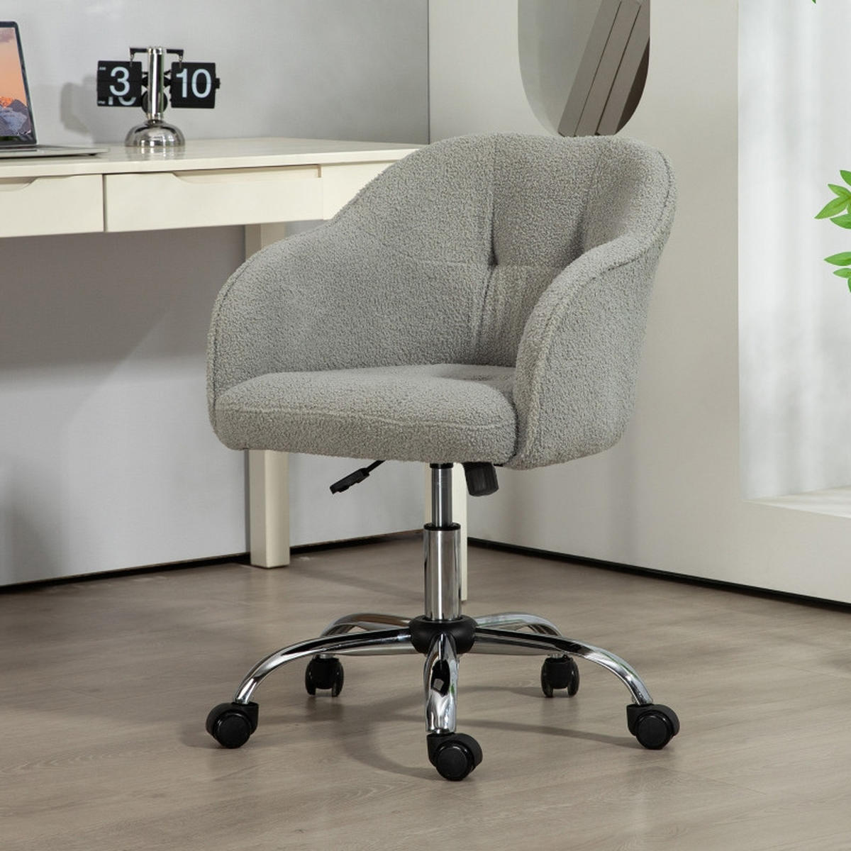 DREHSTÜHLE Samt Teddy Wippfunktion Grau - Grau, Metall (61/86/56cm) - SHOPENTRA