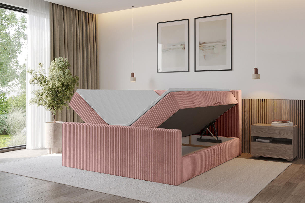 BOXBETT mit Matratze H4 und Lattenrost - TOLO-Z - 120x200 Cord - Hellrosa - Hellrosa, Holzwerkstoff (120/200cm) - ALTDECOR