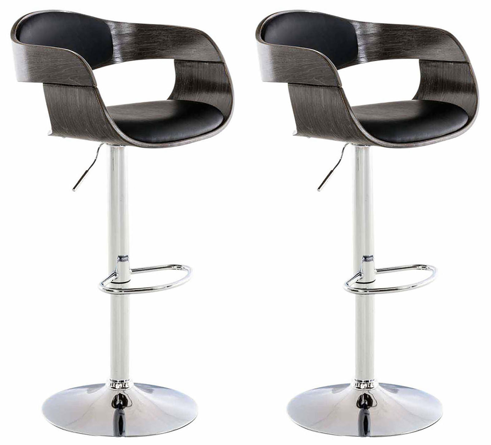 BARHOCKER 2er Set Lederlook schwarz/grau - Grau, Textil/Metall (50/88/48cm) - CLP