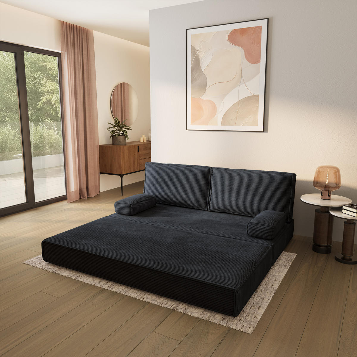 POHOVKA z pěny SILAR s funkcí spaní Manšestrová látka Černá - černá, textil (170/86/80cm) - MASSENO