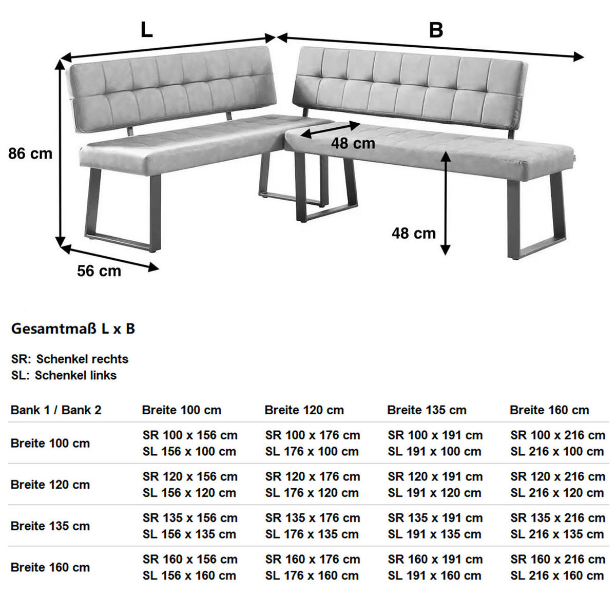 SITZBANK SIGFRID - Grau, Textil/Metall (140/48/56cm) - B&D Home